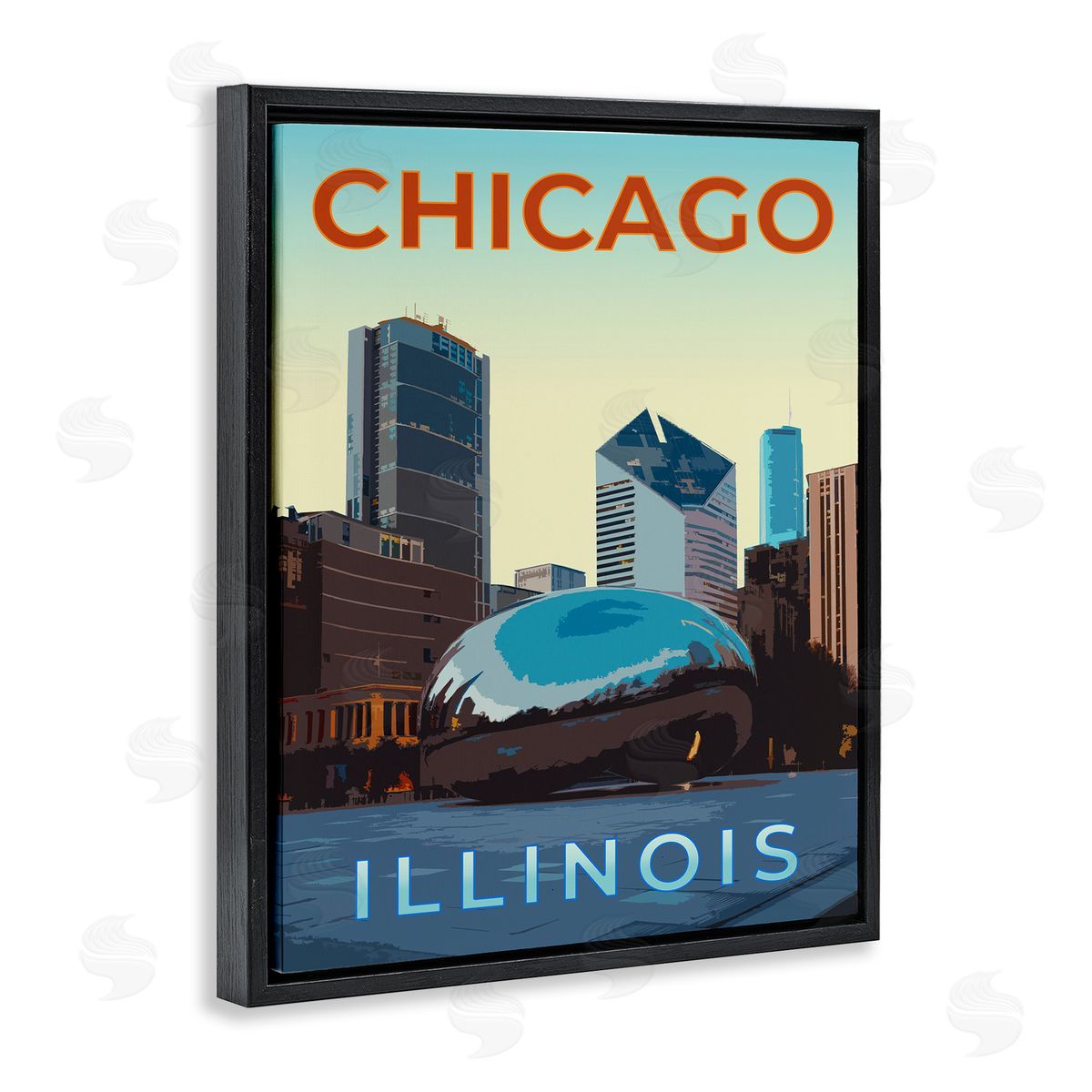 Chicago Bean Landmark Black Floating Frame Canvas Wall Art, Home Decor by Victoria Barnes