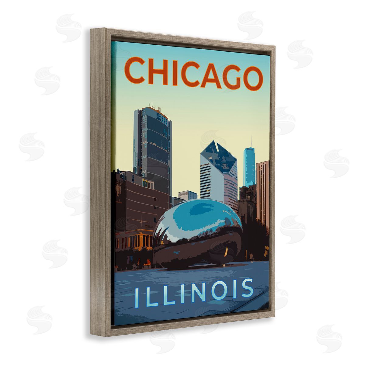 Chicago Bean Landmark Brown Floating Frame Canvas Wall Art, Home Decor by Victoria Barnes