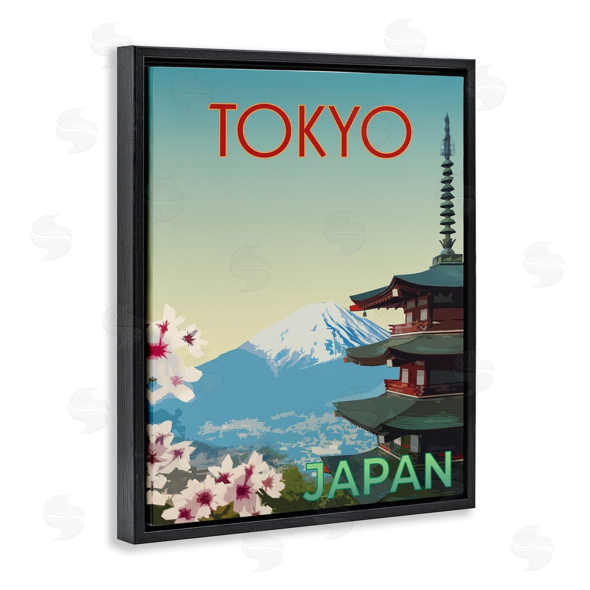 Vintage Tokyo Scenery Black Floating Frame Canvas Wall Art, Home Decor by Victoria Barnes