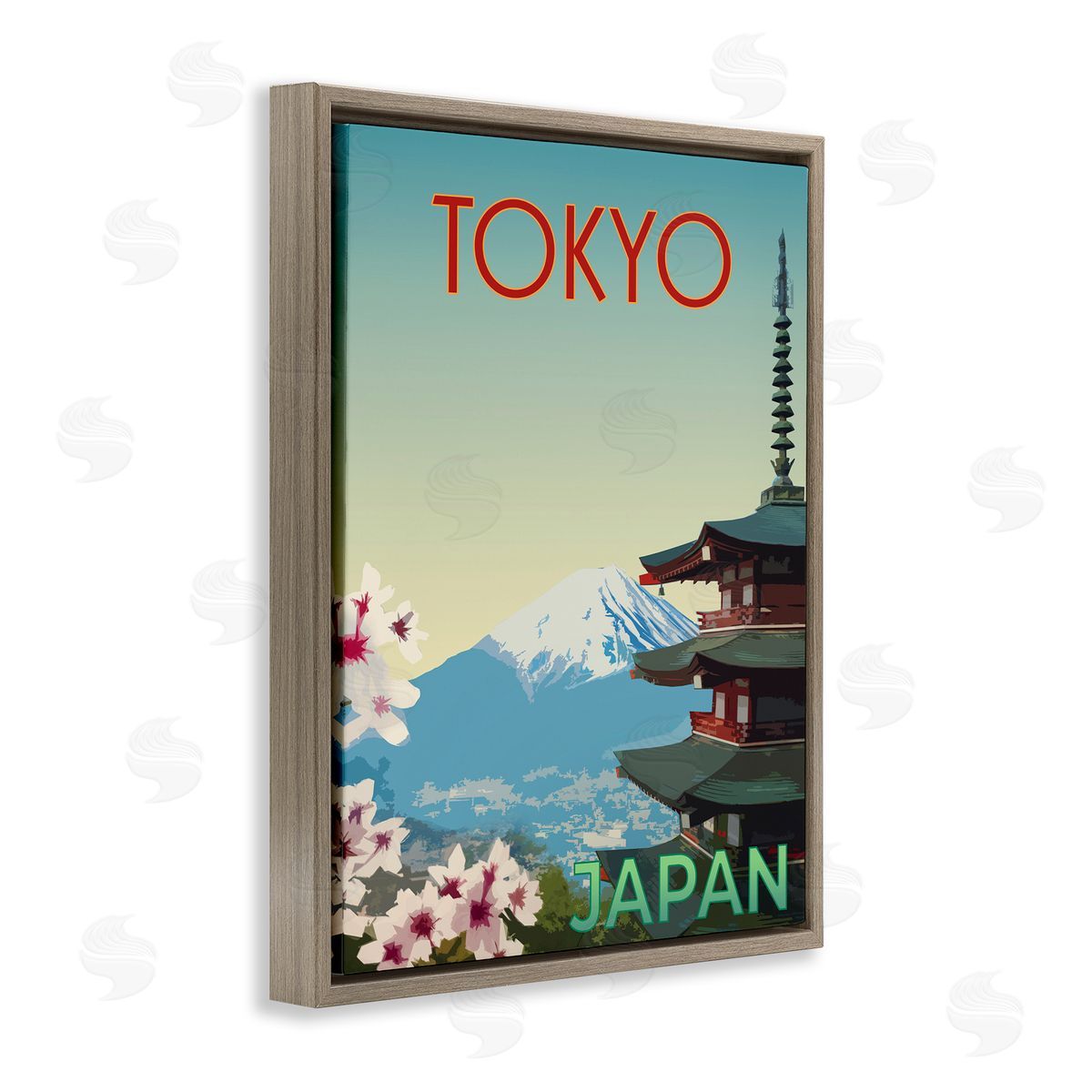 Vintage Tokyo Scenery Brown Floating Frame Canvas Wall Art, Home Decor by Victoria Barnes