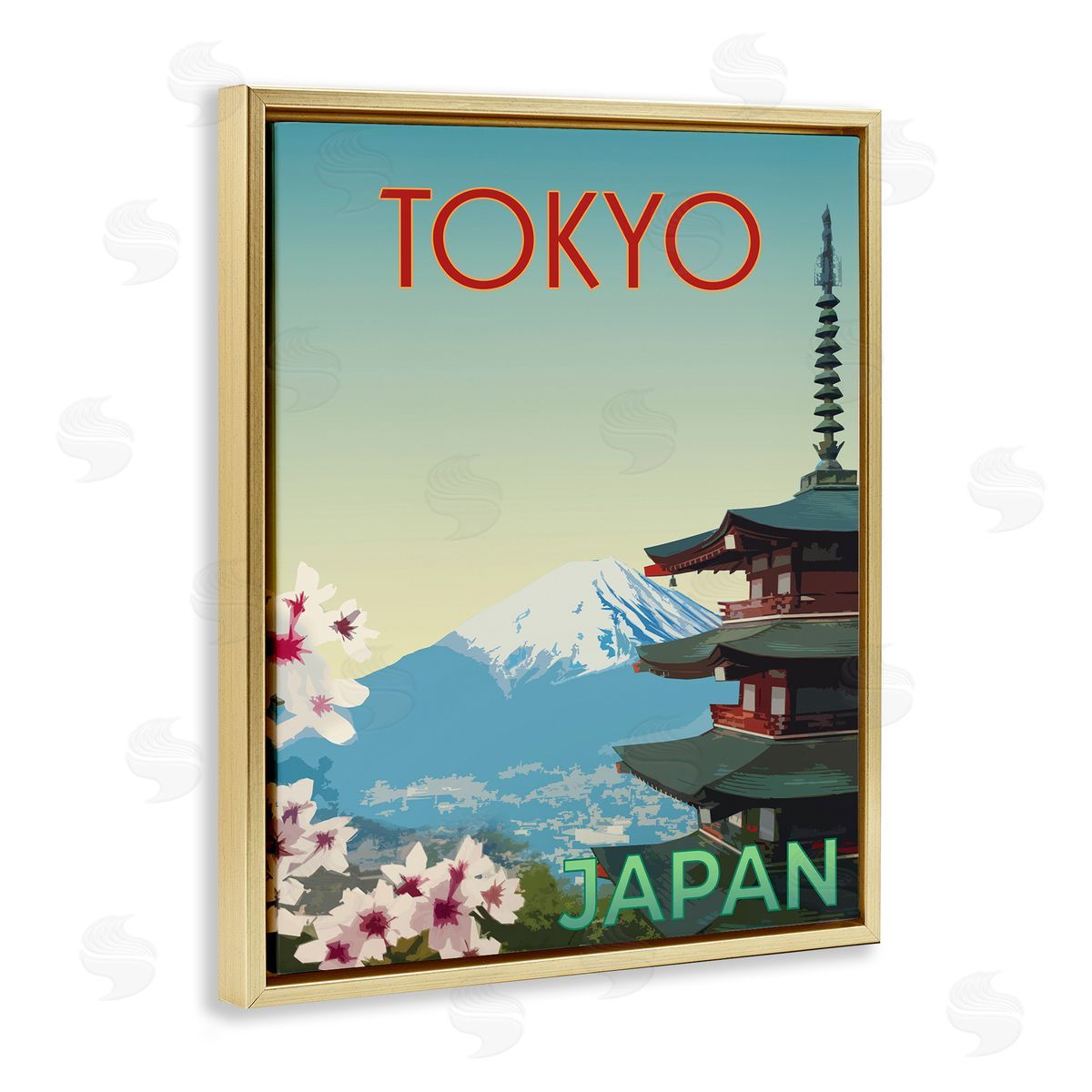 Vintage Tokyo Scenery Gold Floating Frame Canvas Wall Art, Home Decor by Victoria Barnes