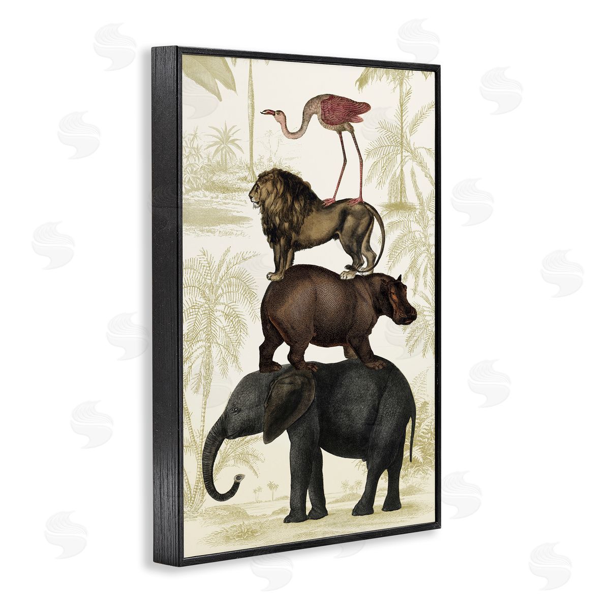 Jungle Animals Tower Black Frame Print Wall Art, Home Decor by Victoria Barnes