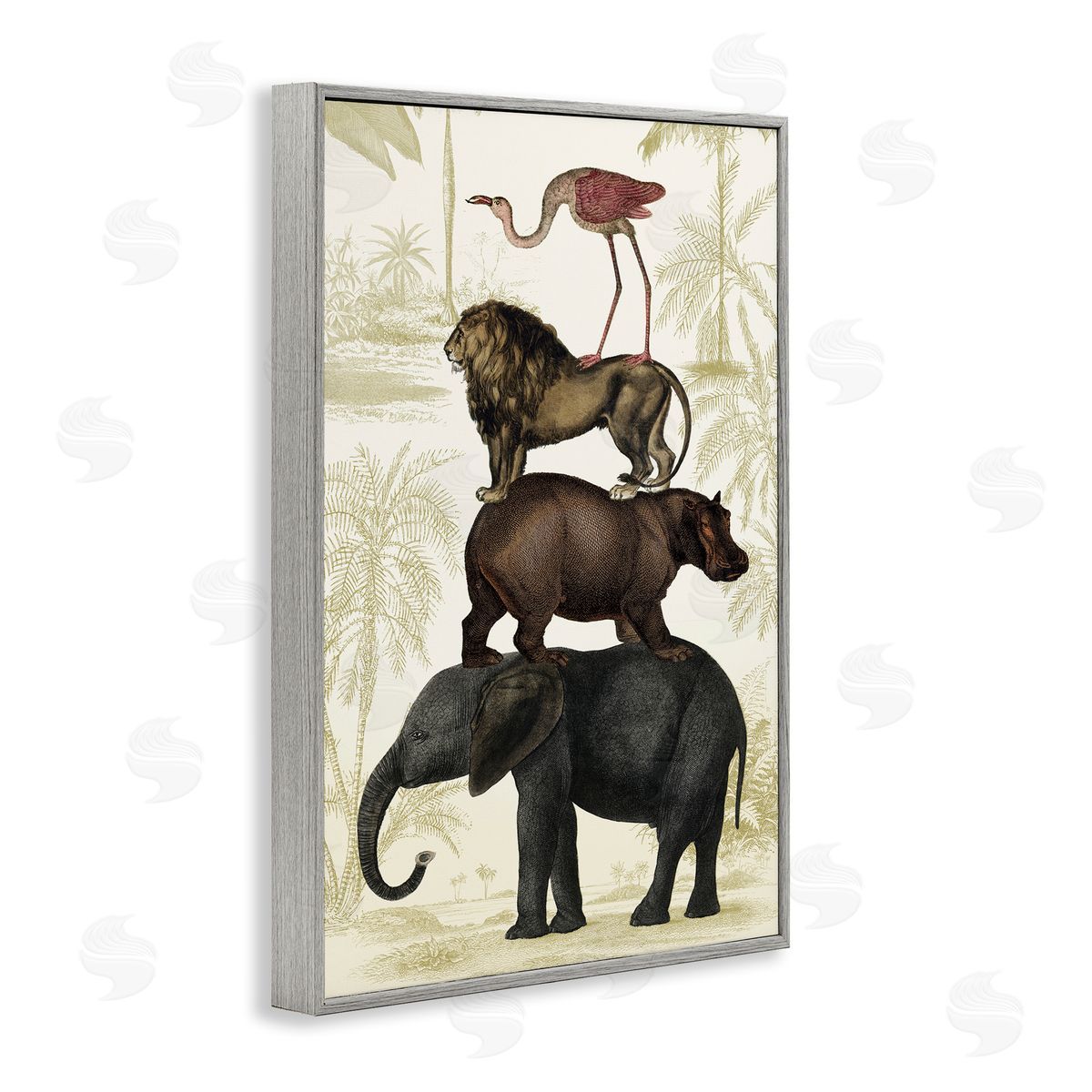 Jungle Animals Tower Grey Frame Print Wall Art, Home Decor by Victoria Barnes