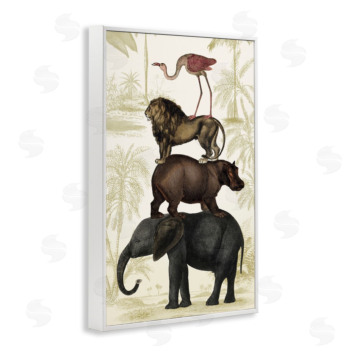 Jungle Animals Tower White Frame Print Wall Art, Home Decor by Victoria Barnes