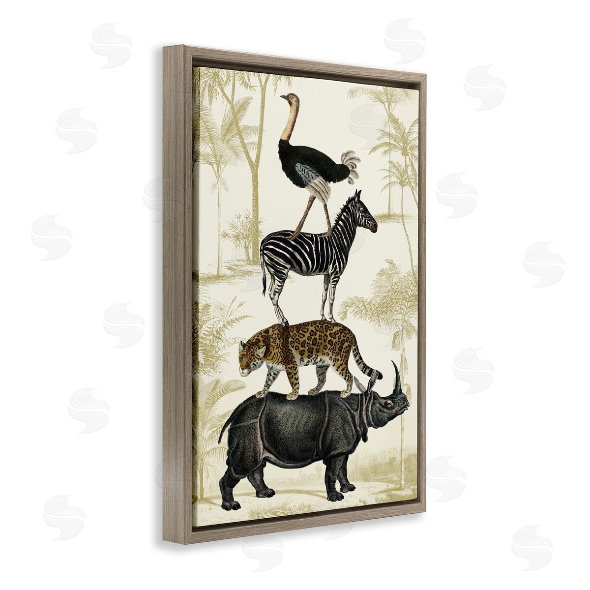 Tower of Safari Animals Brown Floating Frame Canvas Wall Art, Home Decor by Victoria Barnes
