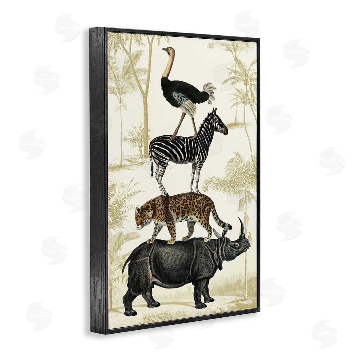 Tower of Safari Animals Black Frame Print Wall Art, Home Decor by Victoria Barnes