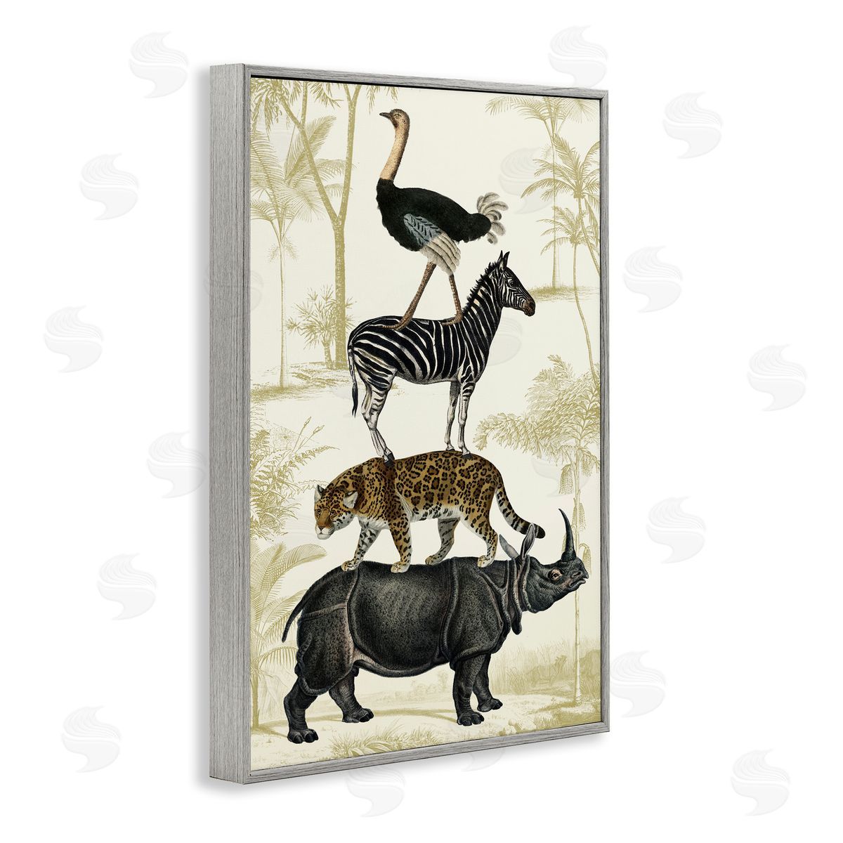 Tower of Safari Animals Grey Frame Print Wall Art, Home Decor by Victoria Barnes