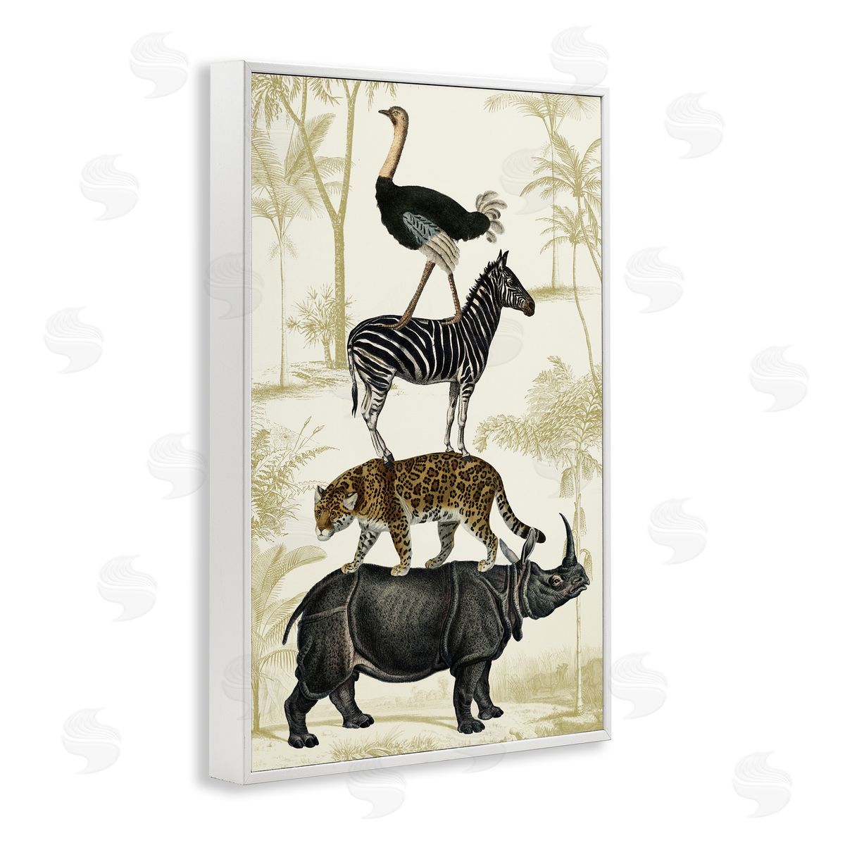Tower of Safari Animals White Frame Print Wall Art, Home Decor by Victoria Barnes