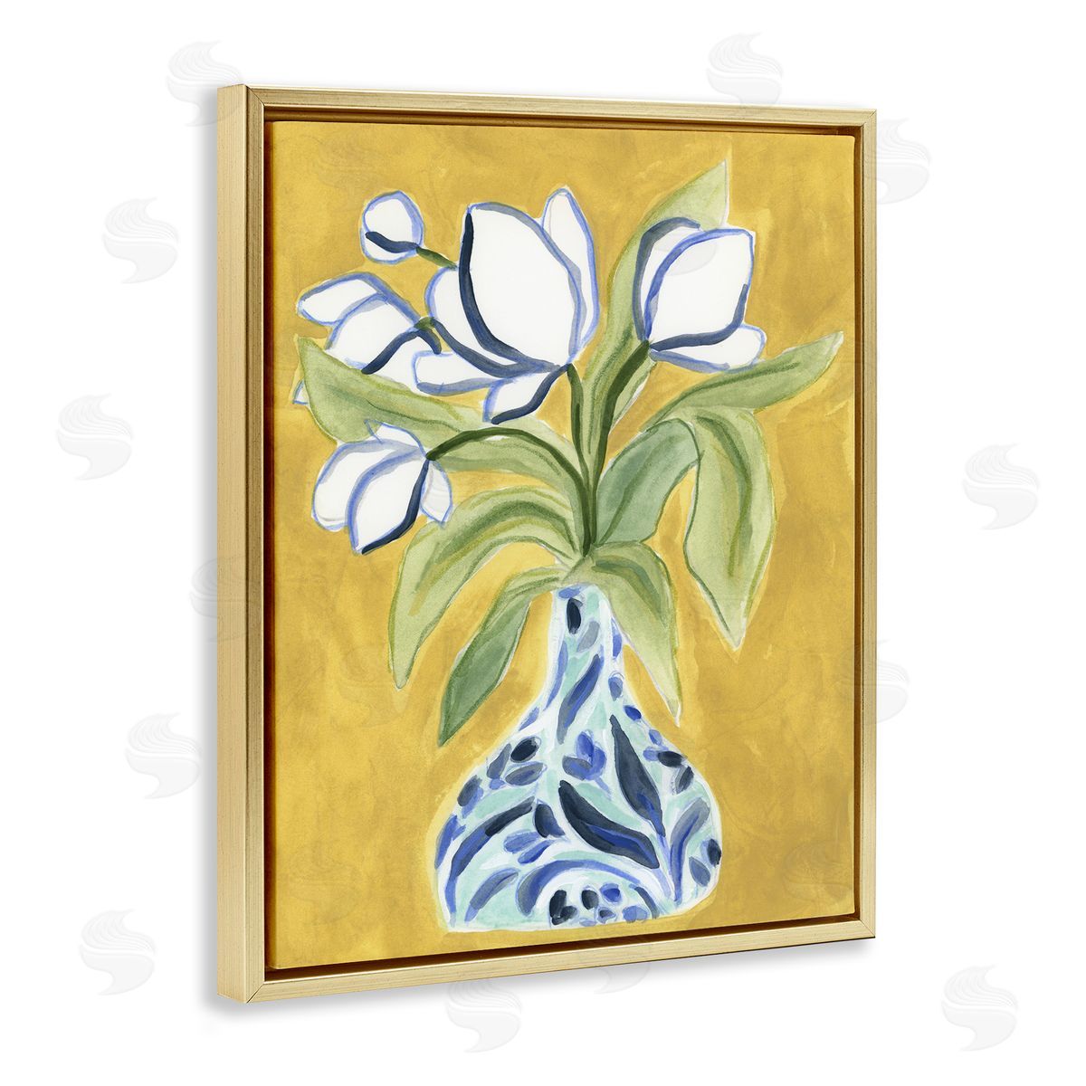 Bright Tulips in Vase Gold Floating Frame Canvas Wall Art, Home Decor by June Erica Vess