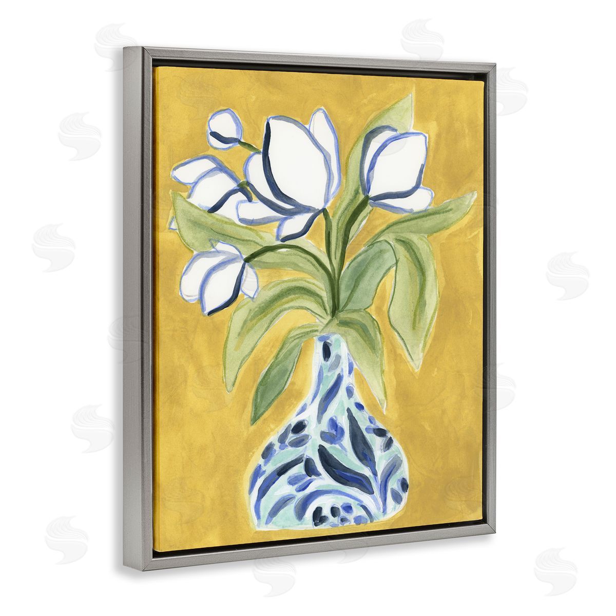 Bright Tulips in Vase Grey Floating Frame Canvas Wall Art, Home Decor by June Erica Vess