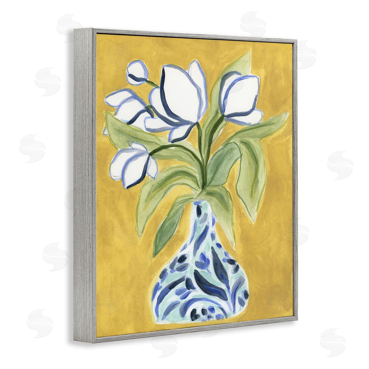 Bright Tulips in Vase Grey Frame Print Wall Art, Home Decor by June Erica Vess