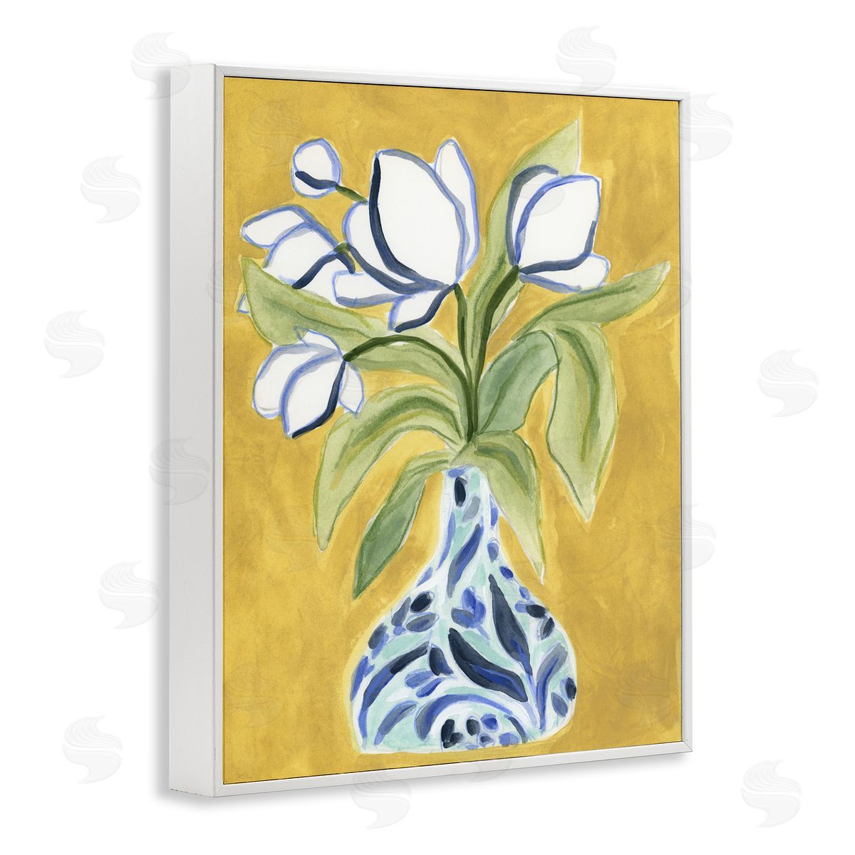 Bright Tulips in Vase White Frame Print Wall Art, Home Decor by June Erica Vess