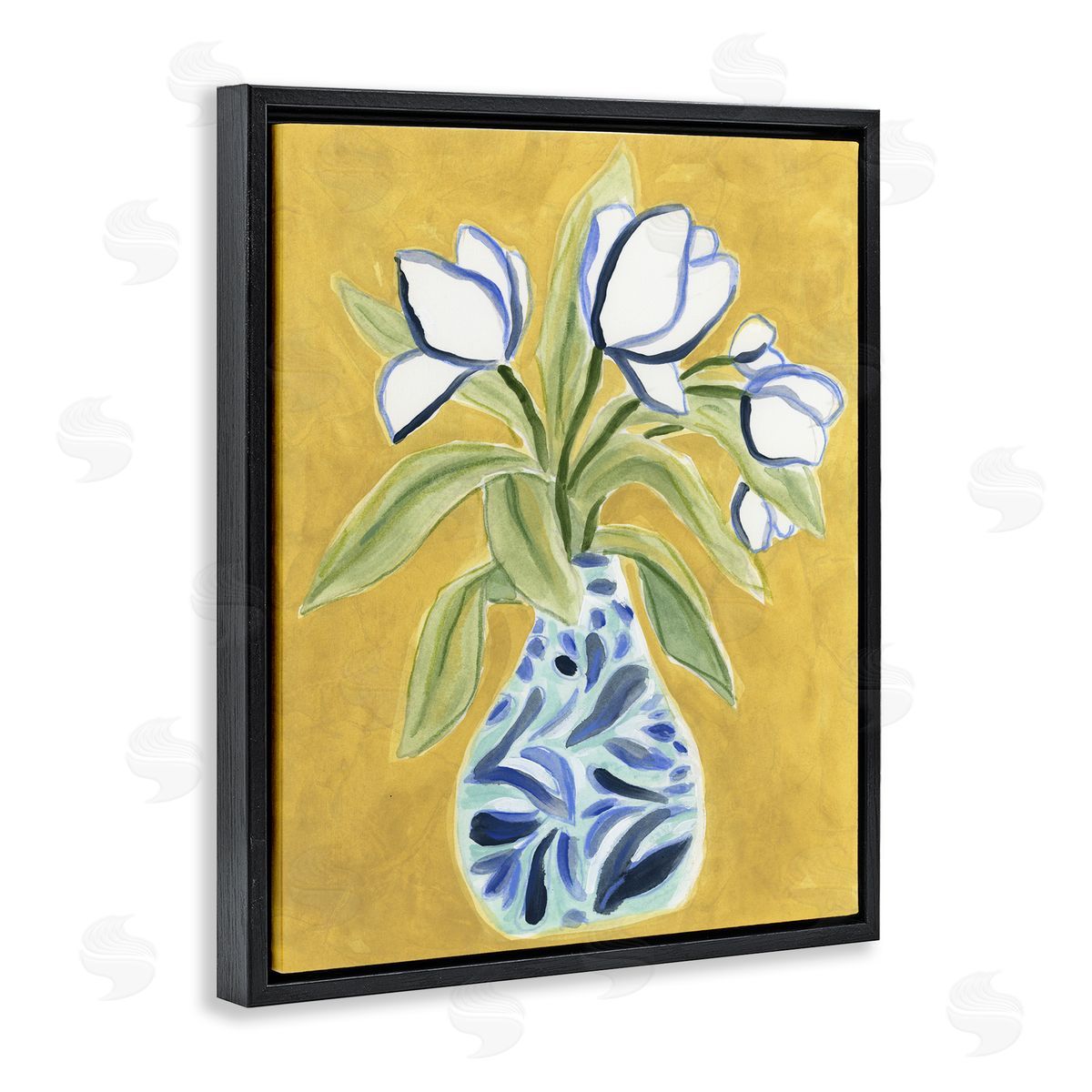 Lively Tulips in Vase Black Floating Frame Canvas Wall Art, Home Decor by June Erica Vess