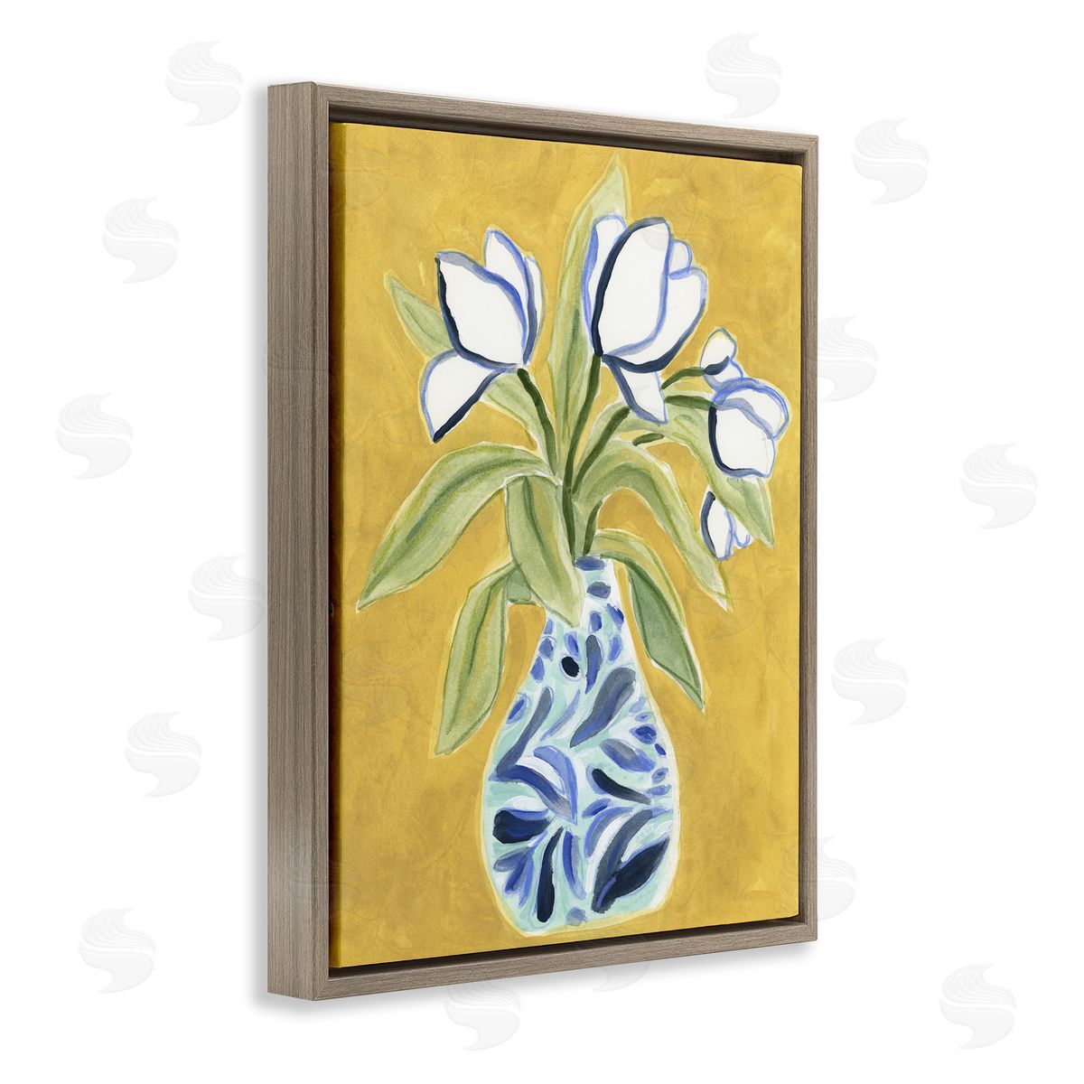 Lively Tulips in Vase Brown Floating Frame Canvas Wall Art, Home Decor by June Erica Vess