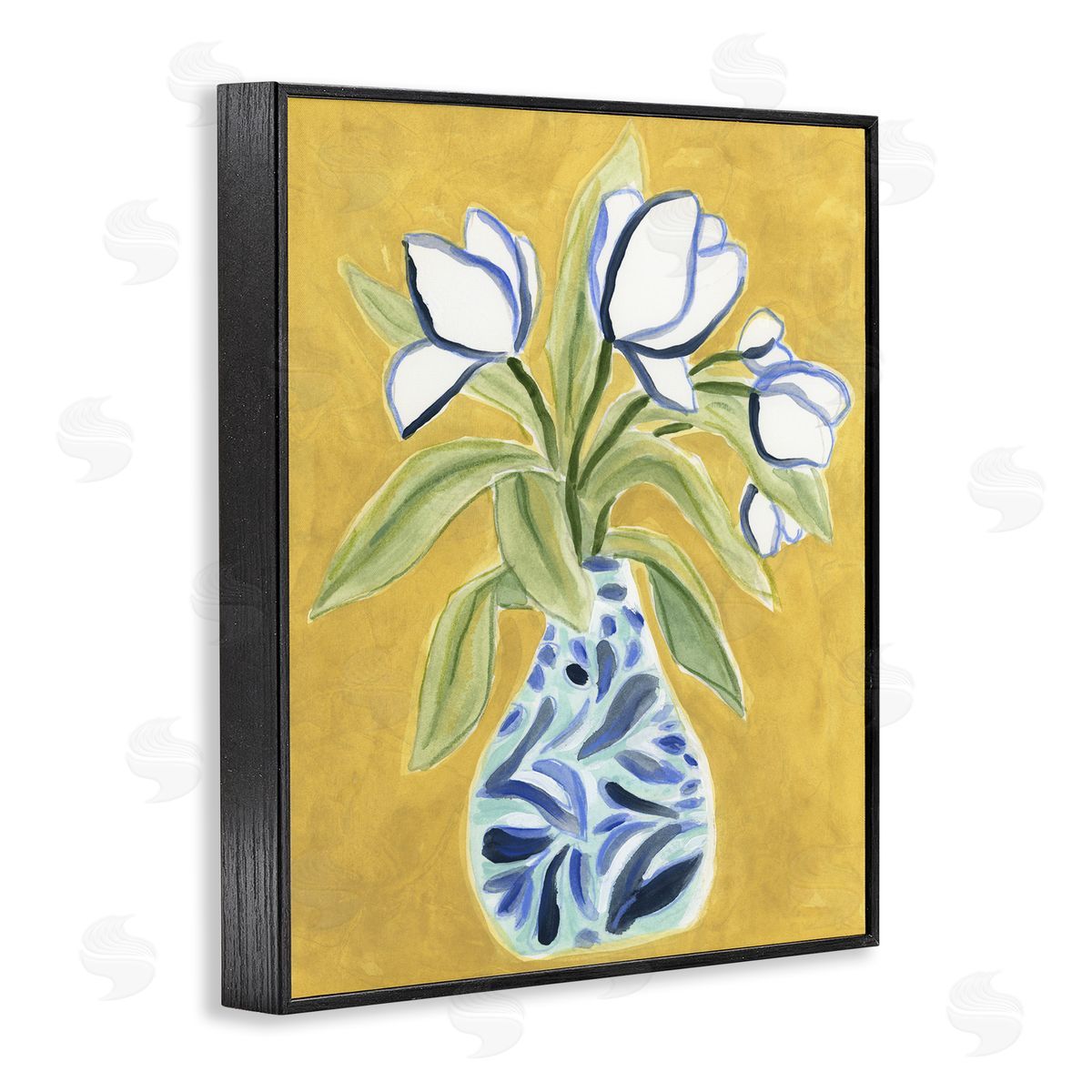 Lively Tulips in Vase Black Frame Print Wall Art, Home Decor by June Erica Vess