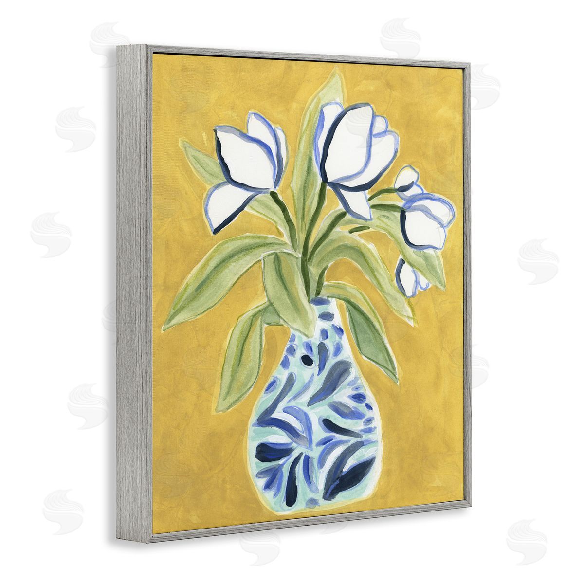 Lively Tulips in Vase Grey Frame Print Wall Art, Home Decor by June Erica Vess