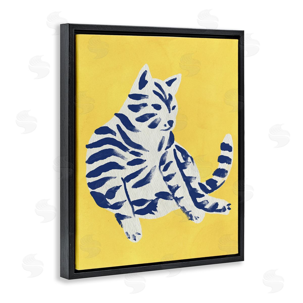 Unique Bright Cat on Yellow Black Floating Frame Canvas Wall Art, Home Decor by June Erica Vess