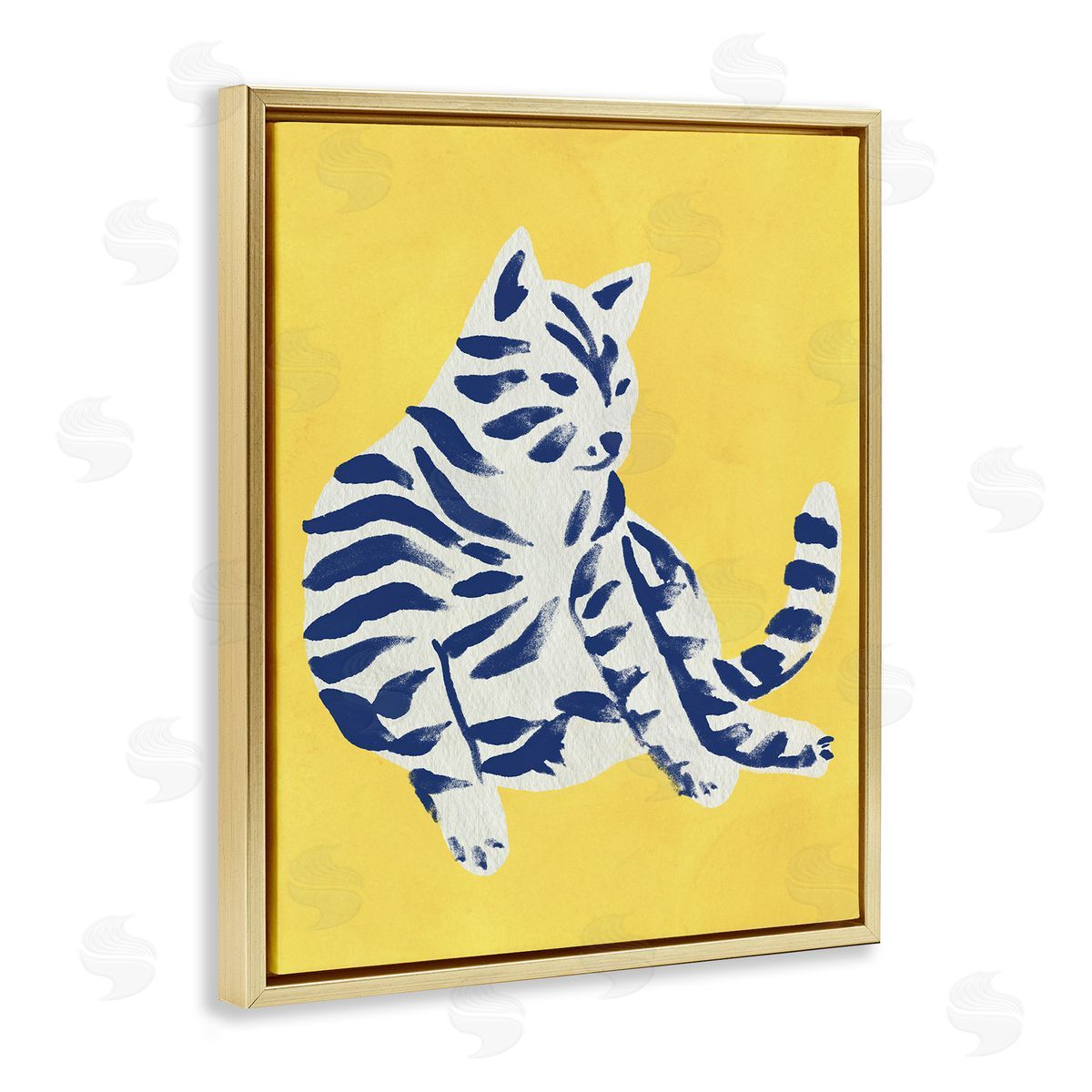 Unique Bright Cat on Yellow Gold Floating Frame Canvas Wall Art, Home Decor by June Erica Vess