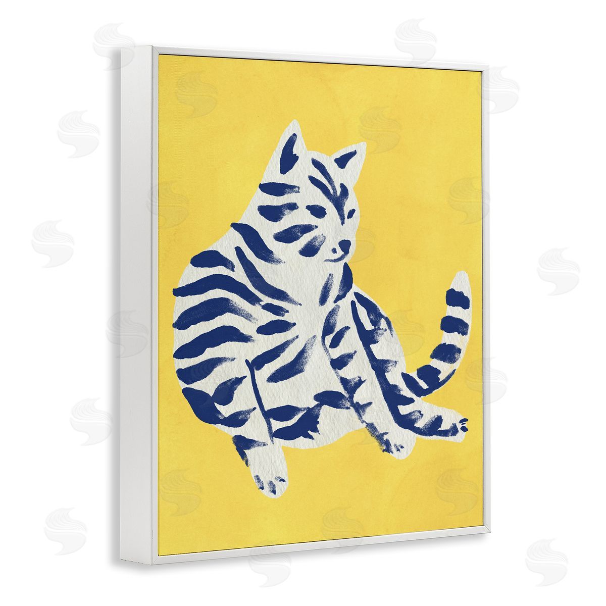 Unique Bright Cat on Yellow White Frame Print Wall Art, Home Decor by June Erica Vess