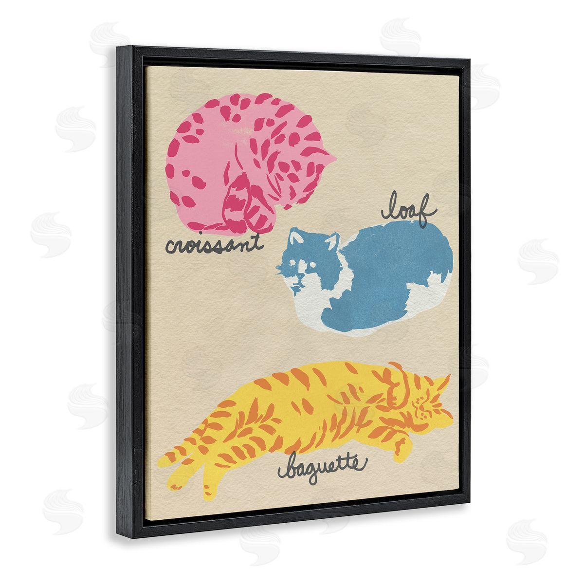 Funny Relaxing Cat Shapes Black Floating Frame Canvas Wall Art, Home Decor by June Erica Vess