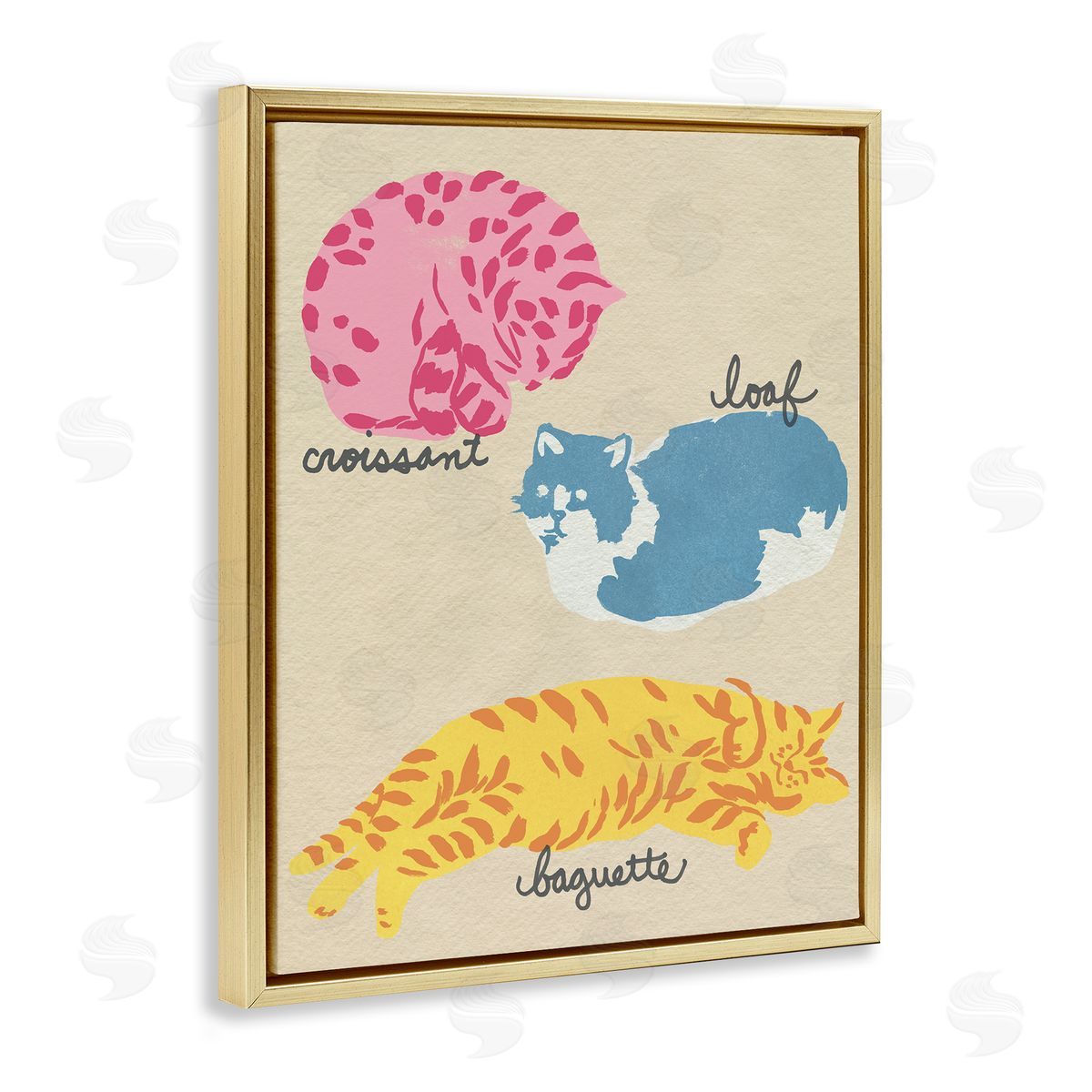 Funny Relaxing Cat Shapes Gold Floating Frame Canvas Wall Art, Home Decor by June Erica Vess