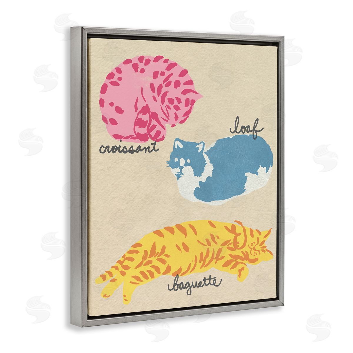 Funny Relaxing Cat Shapes Grey Floating Frame Canvas Wall Art, Home Decor by June Erica Vess