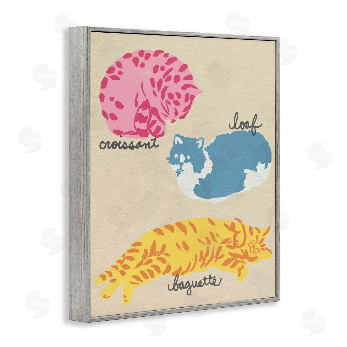 Funny Relaxing Cat Shapes Grey Frame Print Wall Art, Home Decor by June Erica Vess
