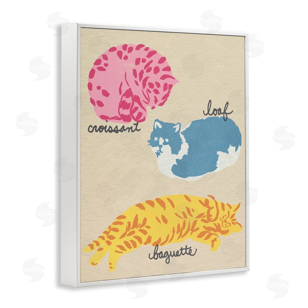 Funny Relaxing Cat Shapes White Frame Print Wall Art, Home Decor by June Erica Vess