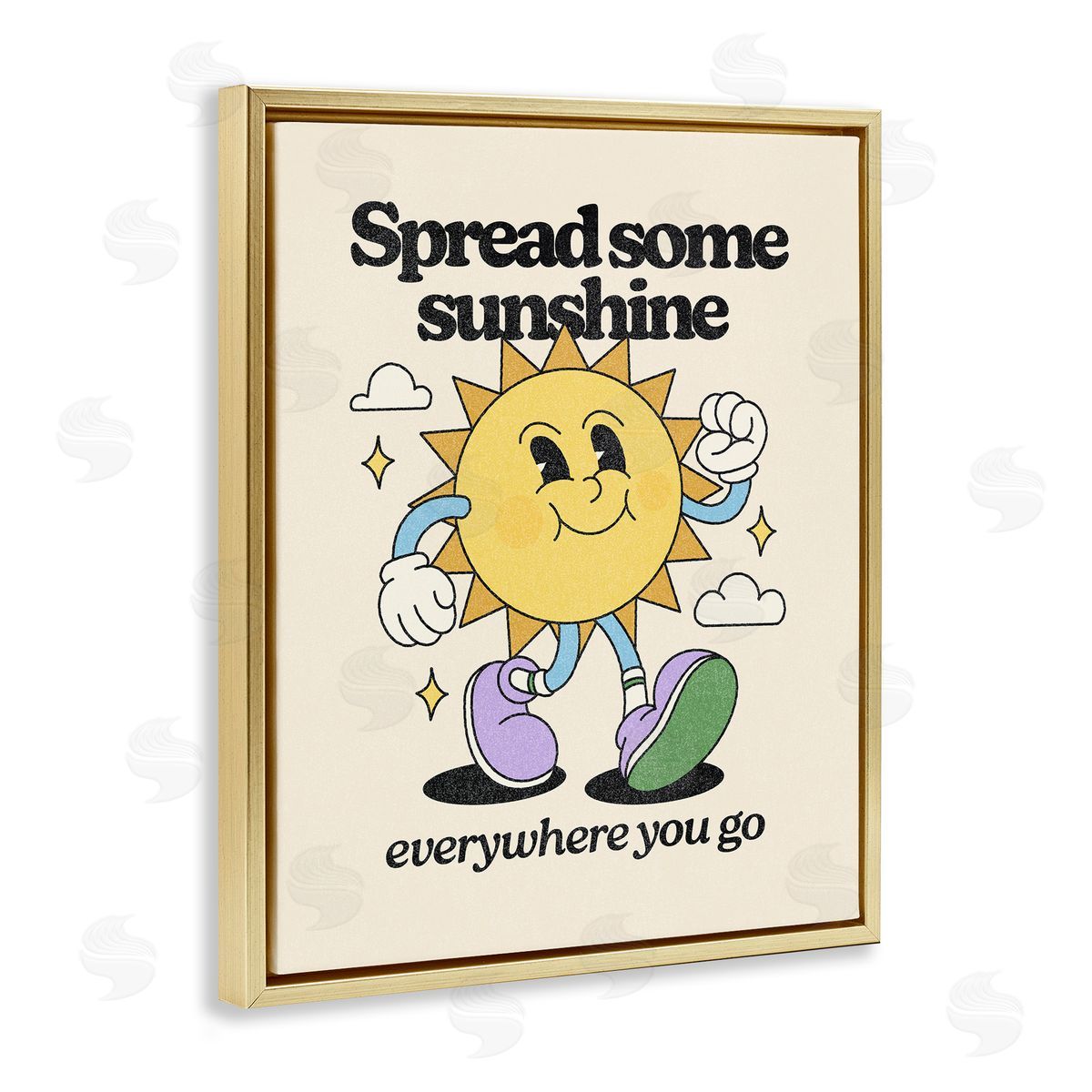 Retro Spread Some Sunshine Gold Floating Frame Canvas Wall Art, Home Decor by Victoria Barnes