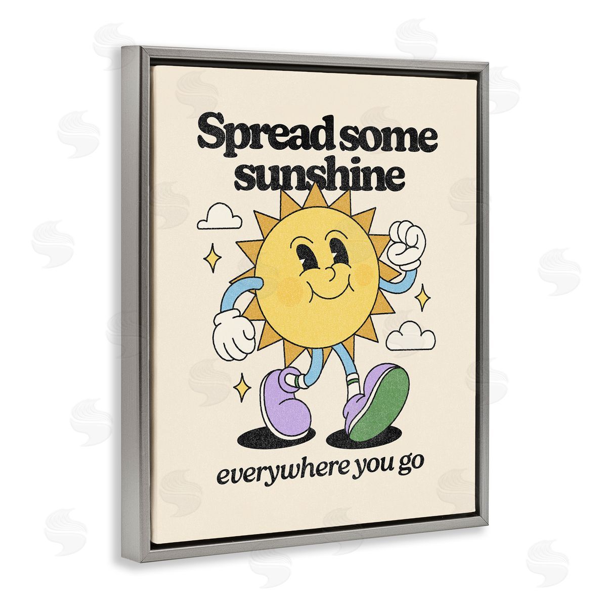 Retro Spread Some Sunshine Grey Floating Frame Canvas Wall Art, Home Decor by Victoria Barnes