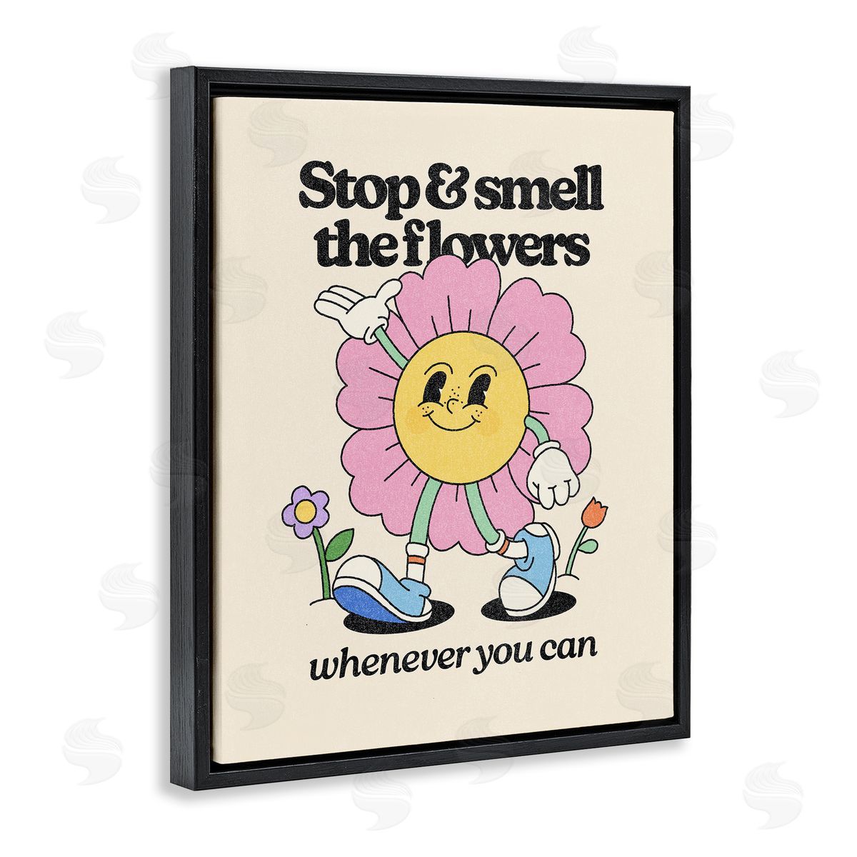 Vintage Smell The Flowers Black Floating Frame Canvas Wall Art, Home Decor by Victoria Barnes