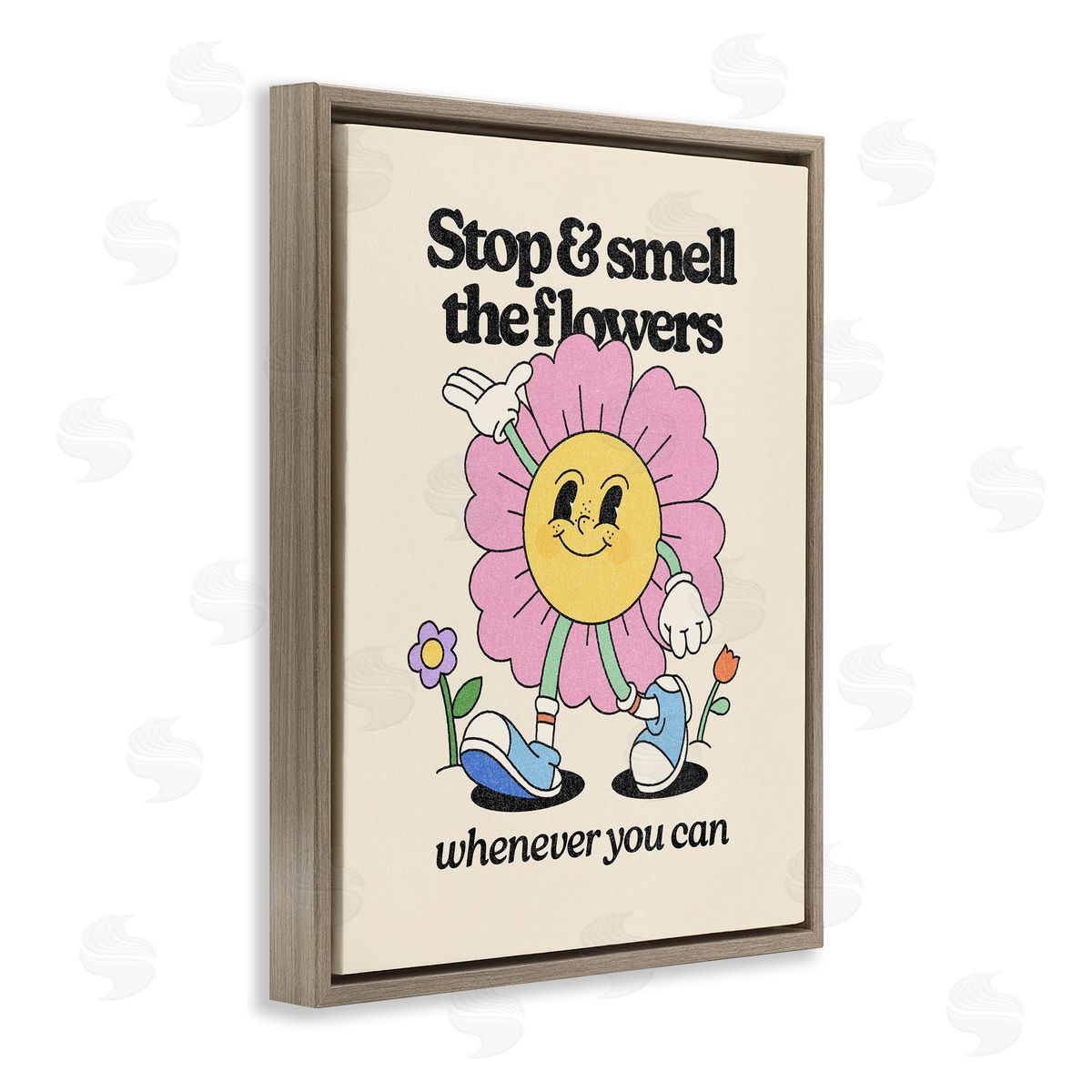 Vintage Smell The Flowers Brown Floating Frame Canvas Wall Art, Home Decor by Victoria Barnes