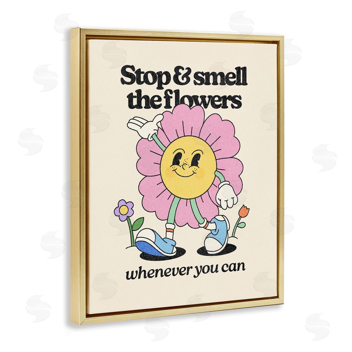 Vintage Smell The Flowers Gold Floating Frame Canvas Wall Art, Home Decor by Victoria Barnes