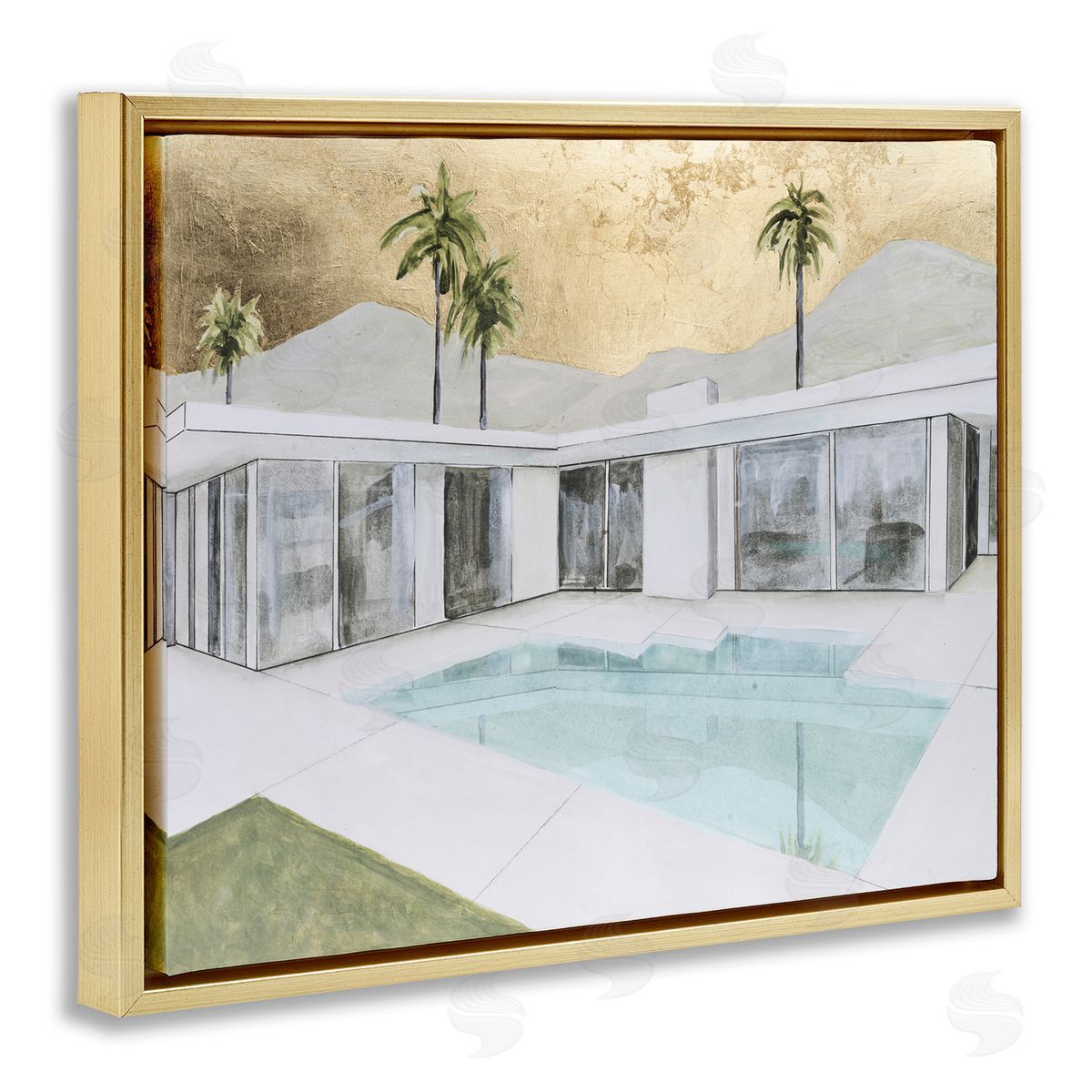 Modern Chic Pool View Gold Floating Frame Canvas Wall Art, Home Decor by Michael Willett