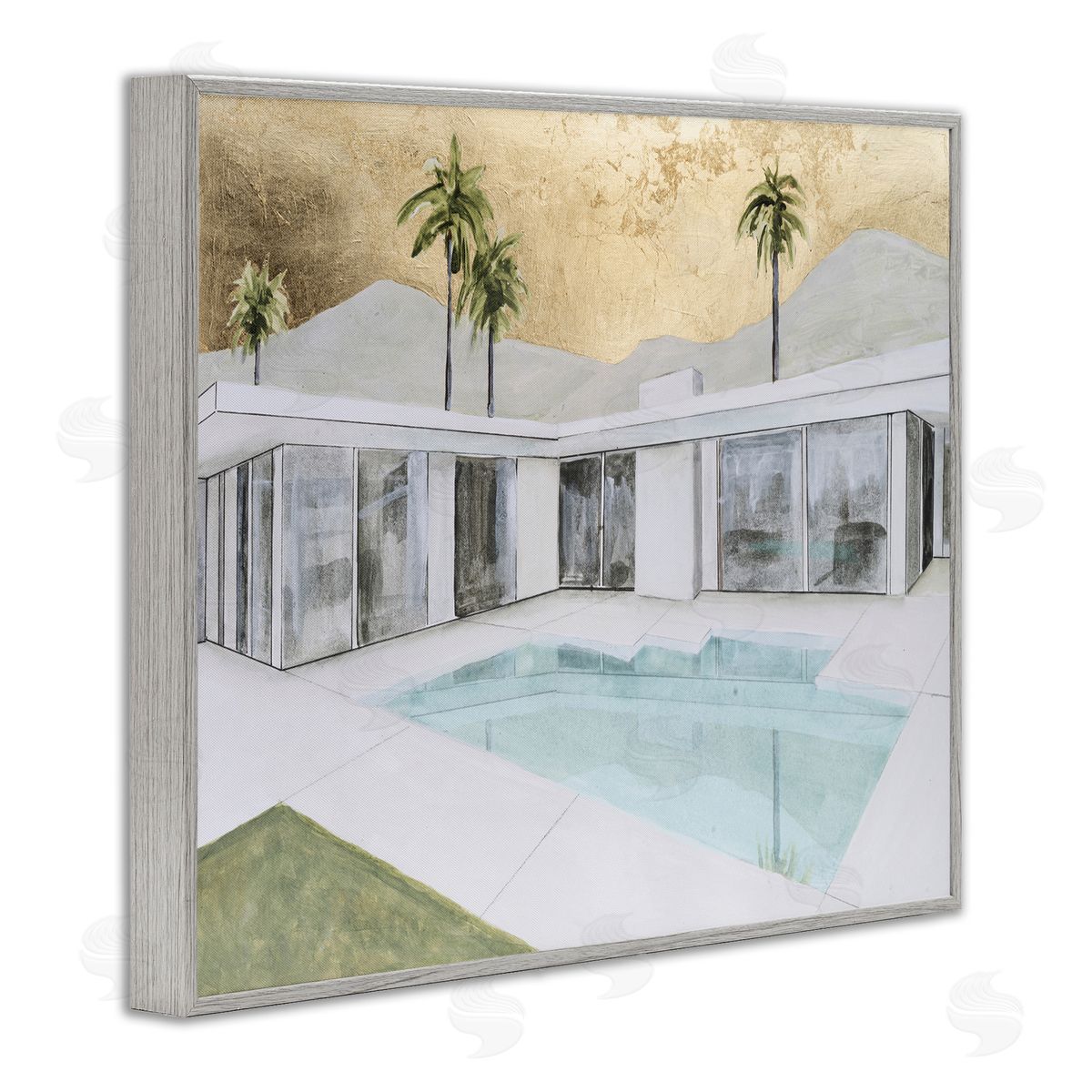 Modern Chic Pool View Grey Frame Print Wall Art, Home Decor by Michael Willett