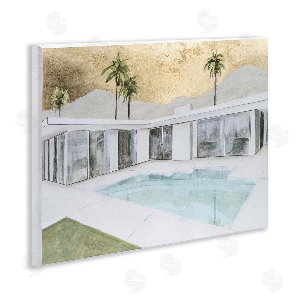 Modern Chic Pool View Wood Plaque Wall Art, Home Decor by Michael Willett