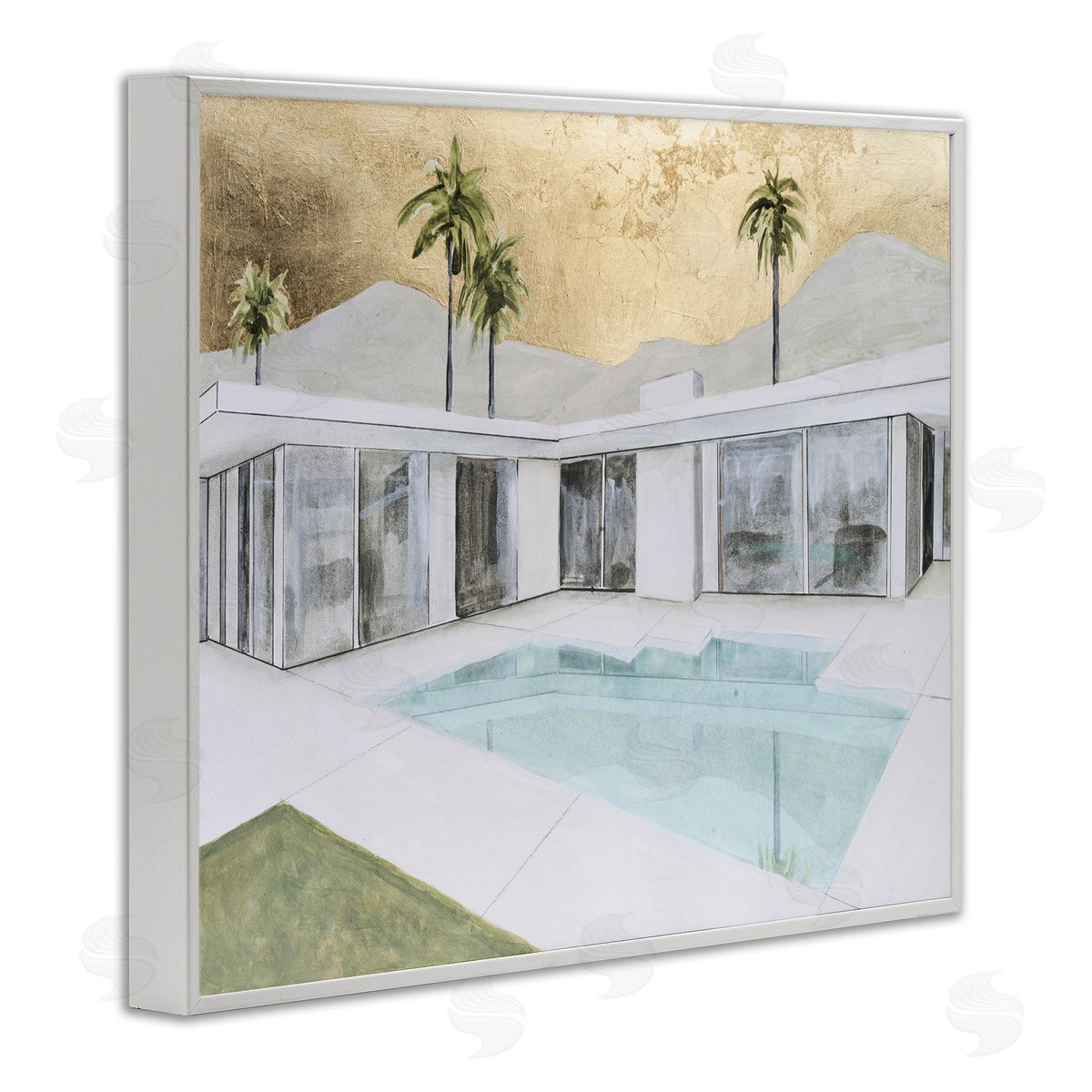Modern Chic Pool View White Frame Print Wall Art, Home Decor by Michael Willett