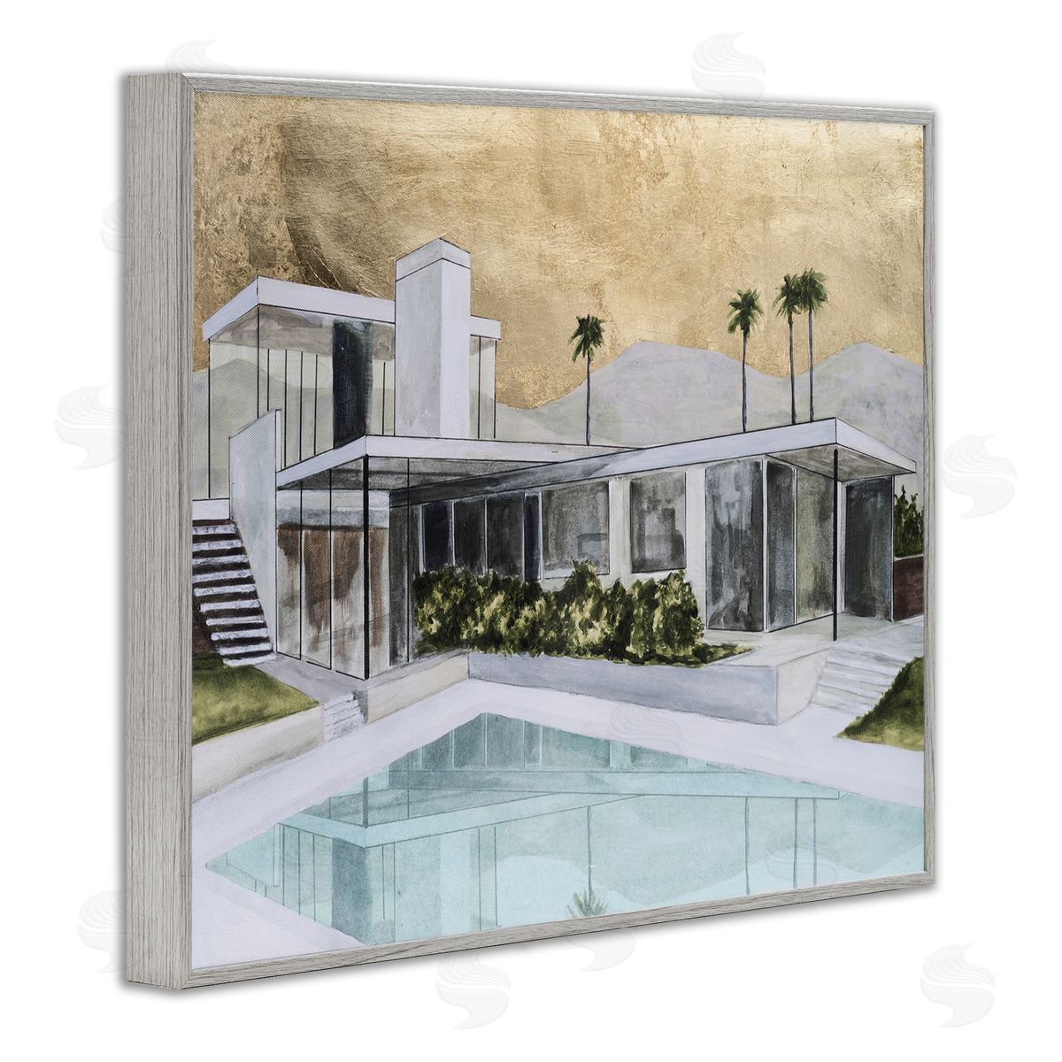 Chic Tropical Pool Yard Grey Frame Print Wall Art, Home Decor by Michael Willett