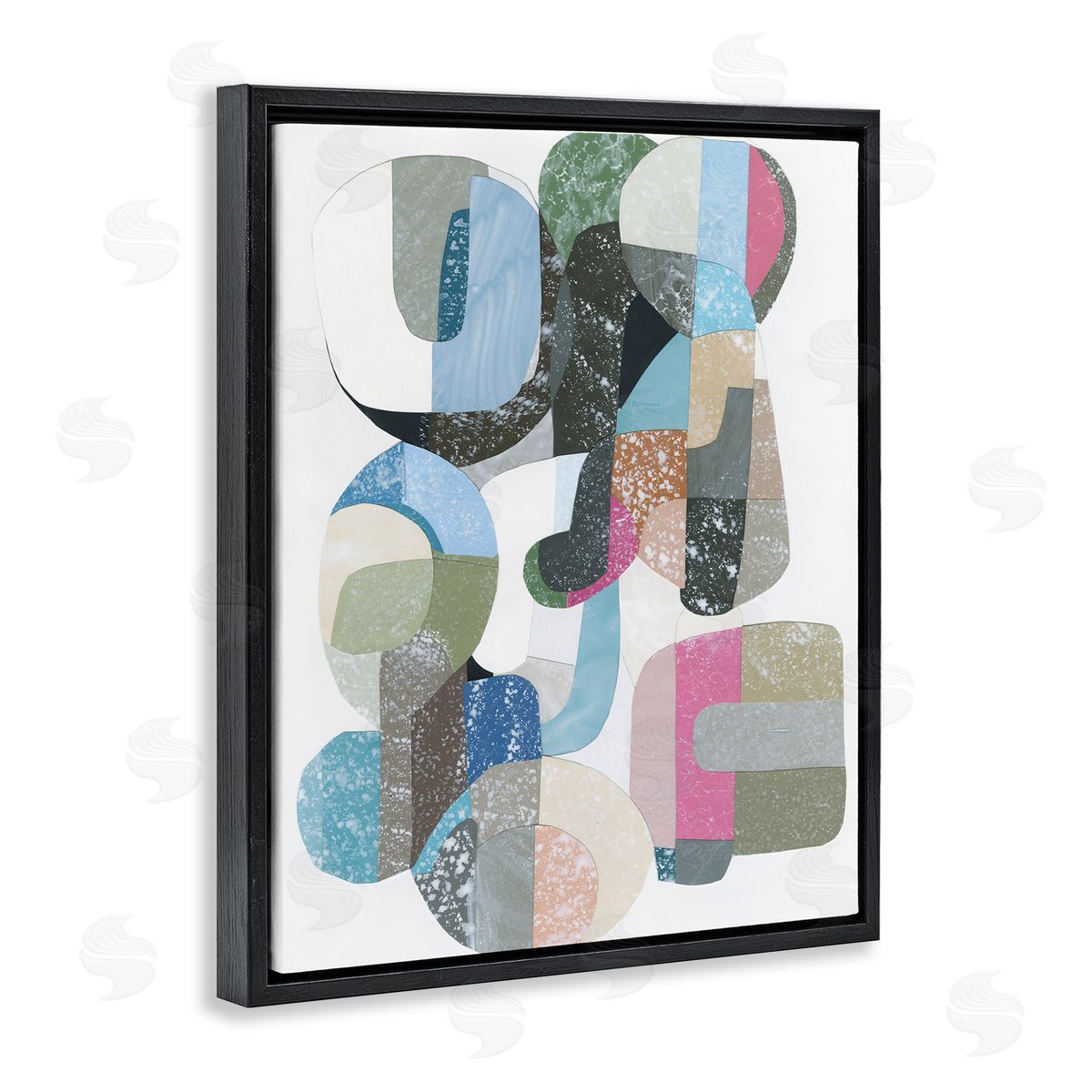 Pastel Shapes Intertwined Black Floating Frame Canvas Wall Art, Home Decor by Coco Good