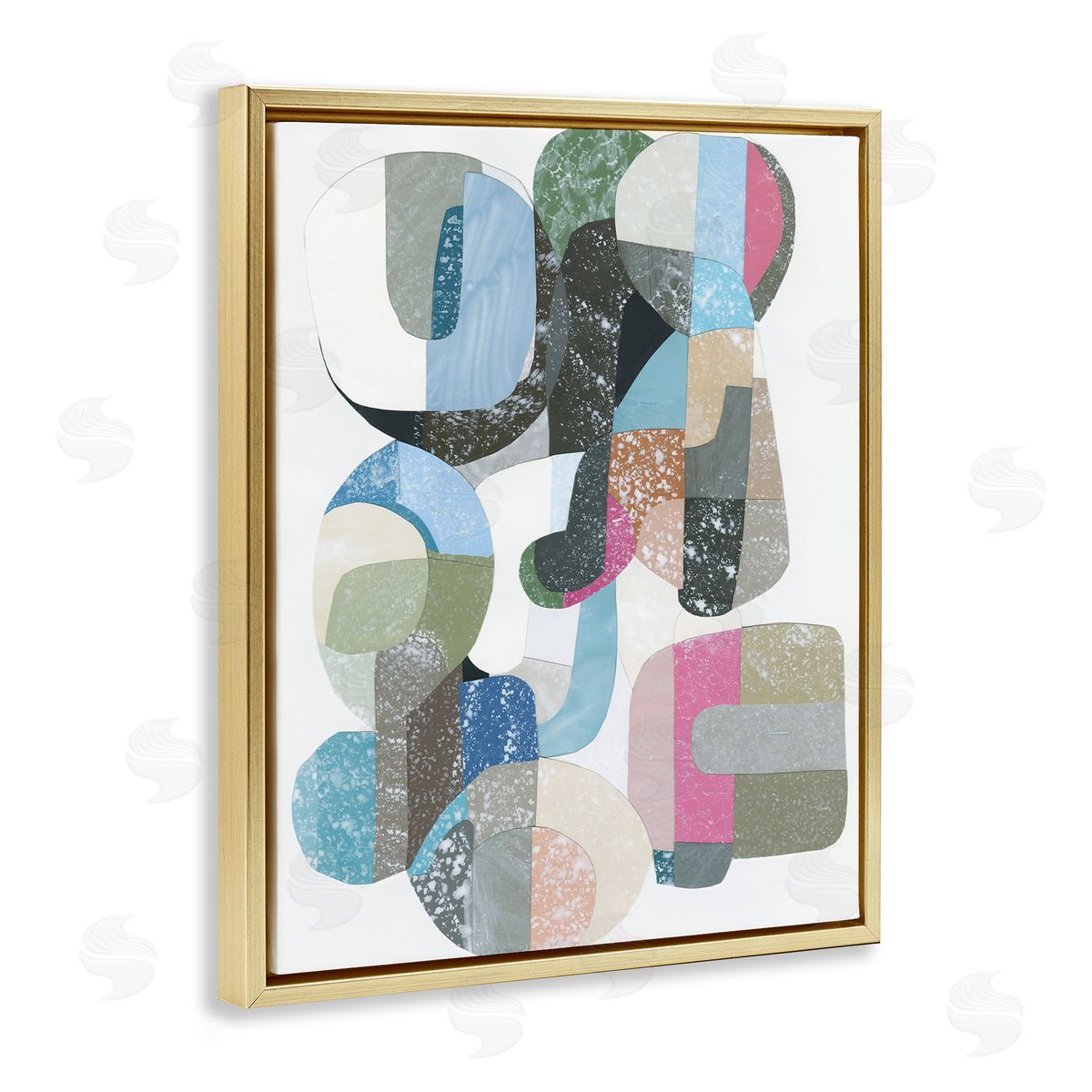 Pastel Shapes Intertwined Gold Floating Frame Canvas Wall Art, Home Decor by Coco Good