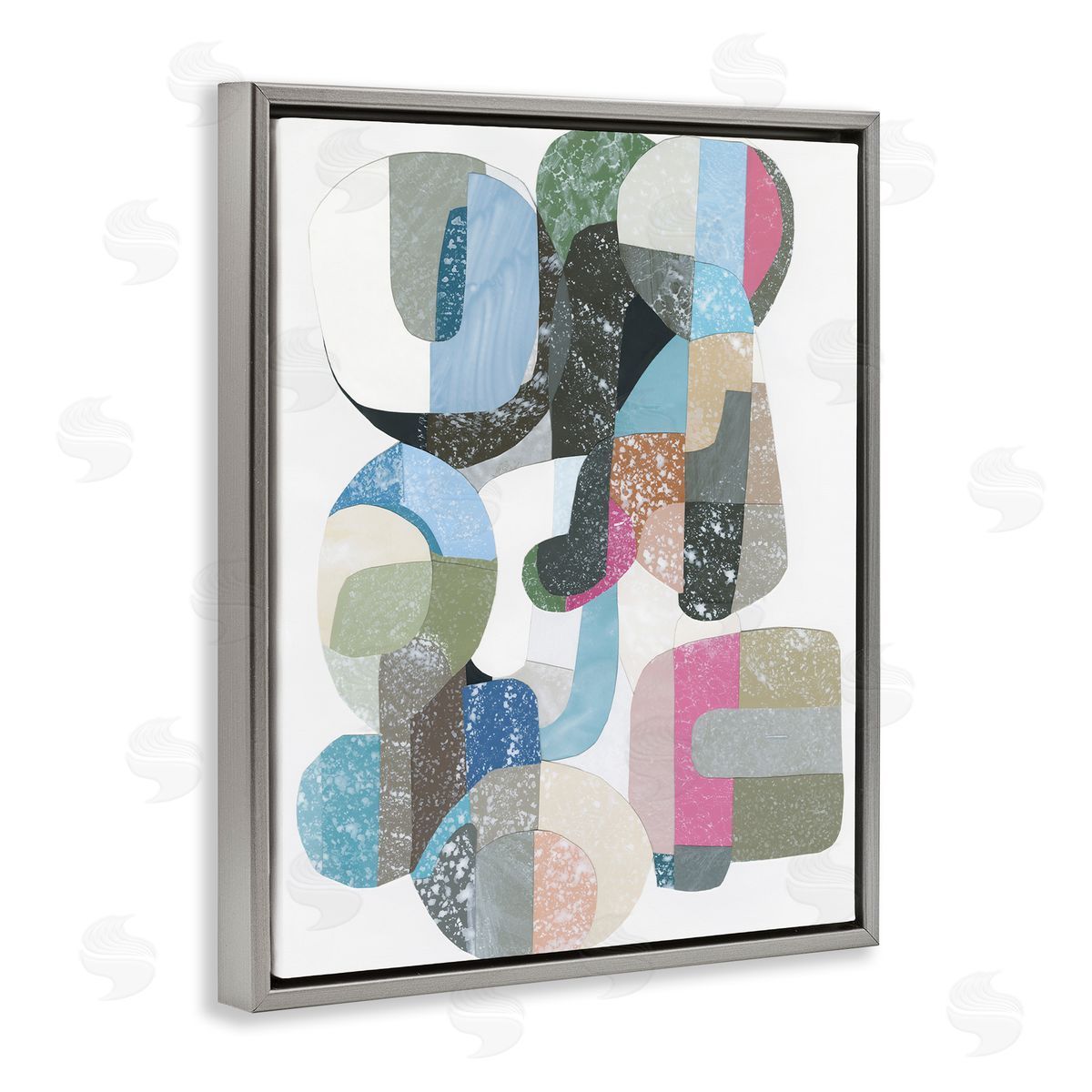 Pastel Shapes Intertwined Grey Floating Frame Canvas Wall Art, Home Decor by Coco Good