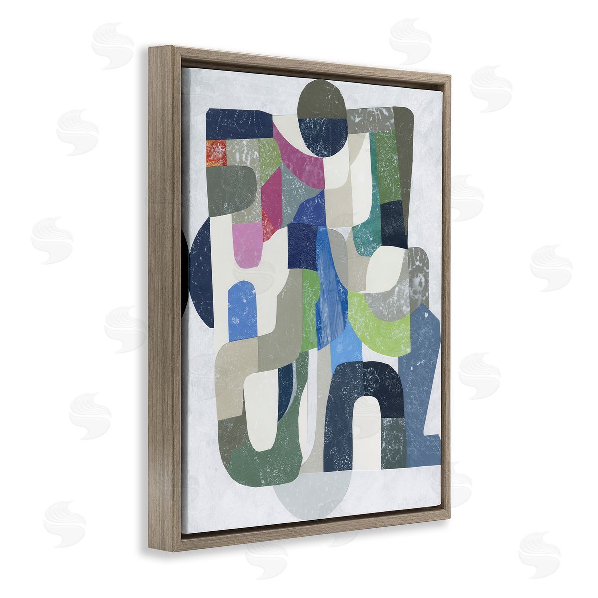 Retro Geometrics on Grey Brown Floating Frame Canvas Wall Art, Home Decor by Coco Good
