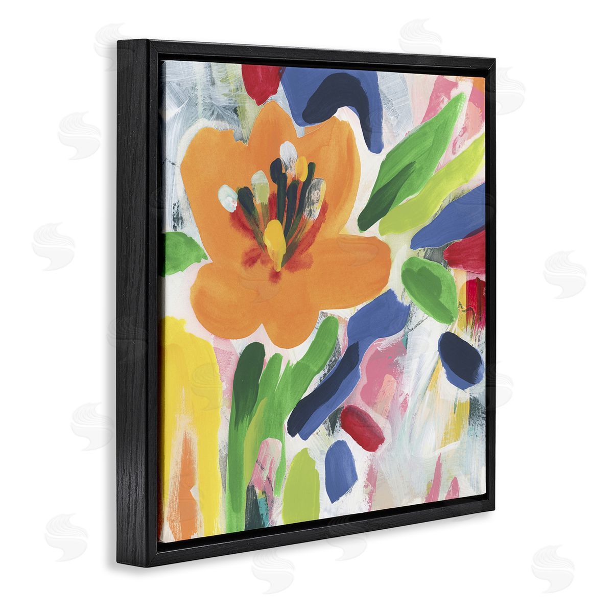 Blossoms in Rich Hues Black Floating Frame Canvas Wall Art, Home Decor by June Erica Vess