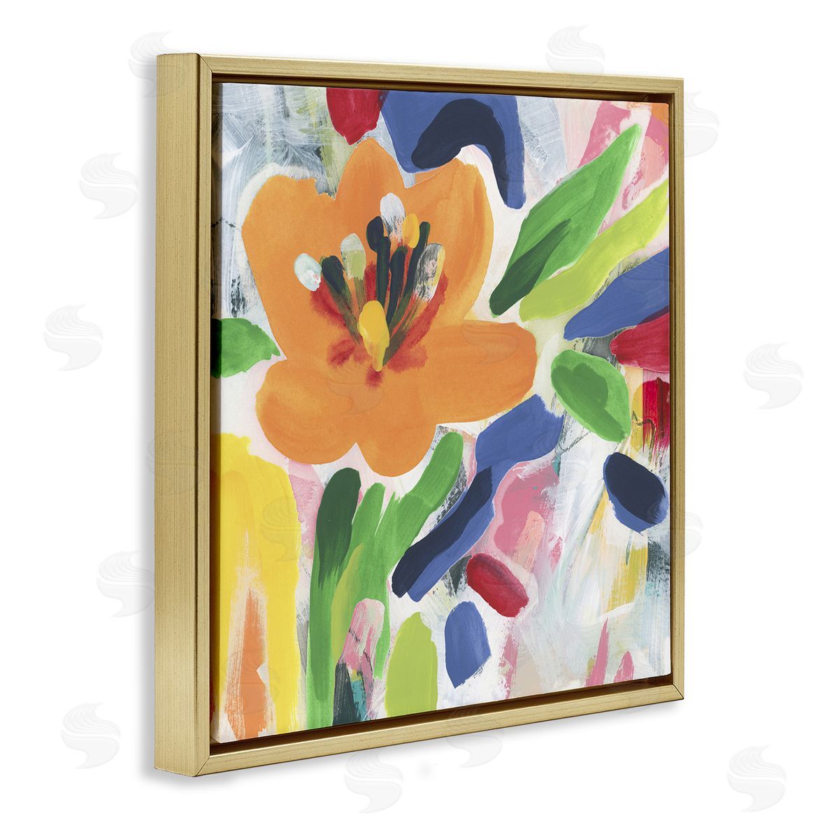 Blossoms in Rich Hues Gold Floating Frame Canvas Wall Art, Home Decor by June Erica Vess