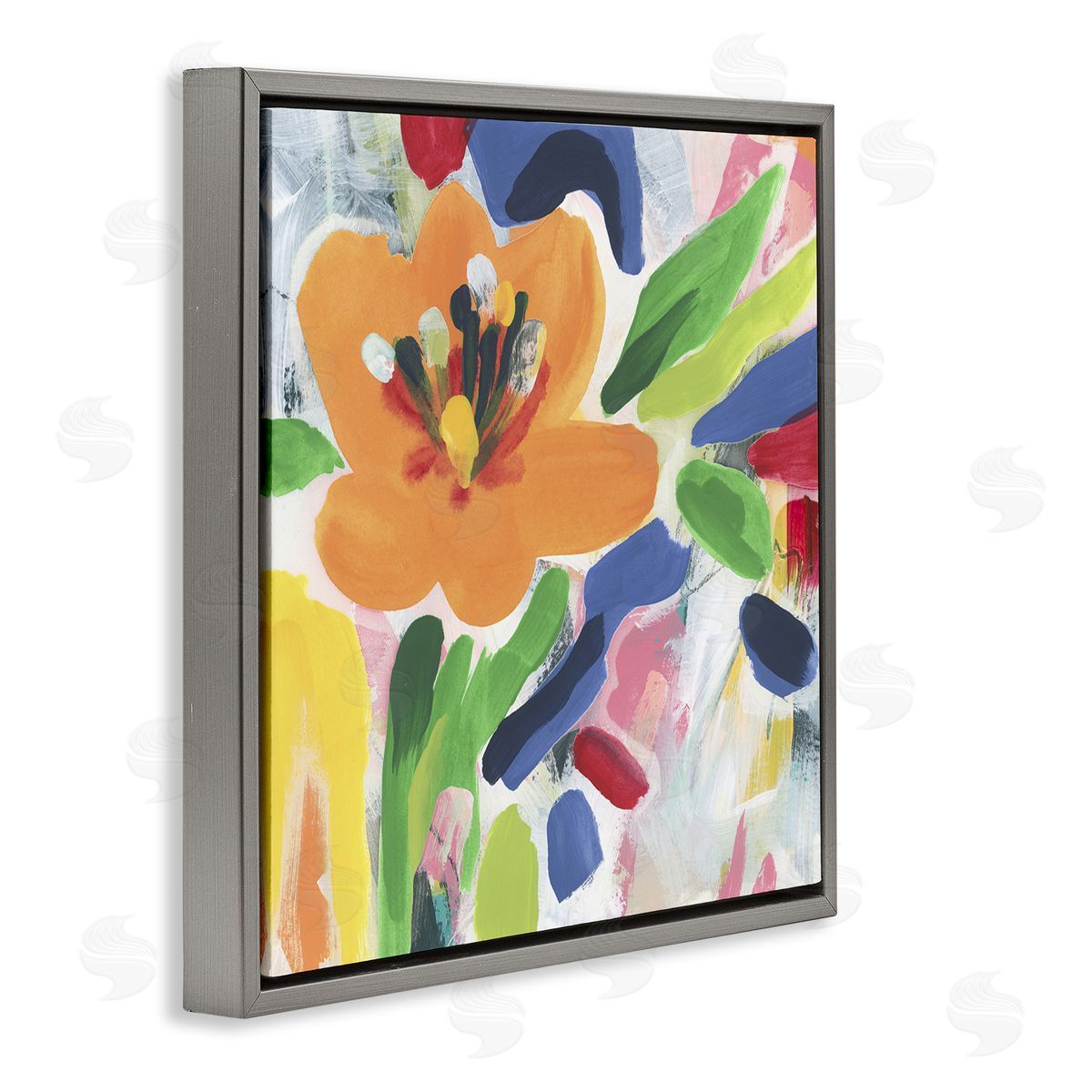 Blossoms in Rich Hues Grey Floating Frame Canvas Wall Art, Home Decor by June Erica Vess
