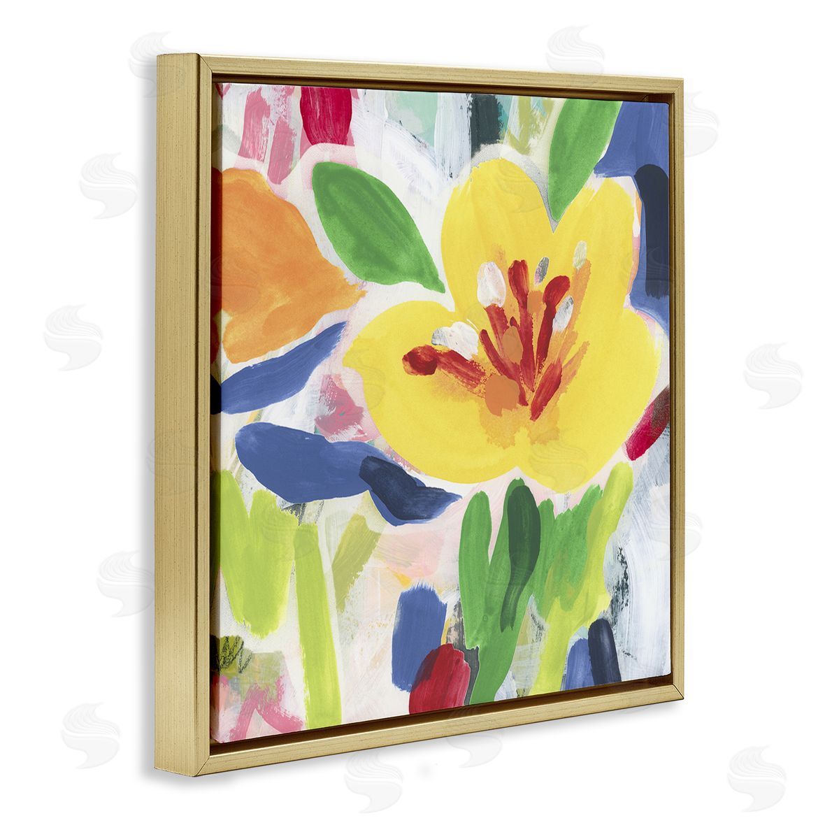 Bright Yellow Buttercup Blooms Gold Floating Frame Canvas Wall Art, Home Decor by June Erica Vess