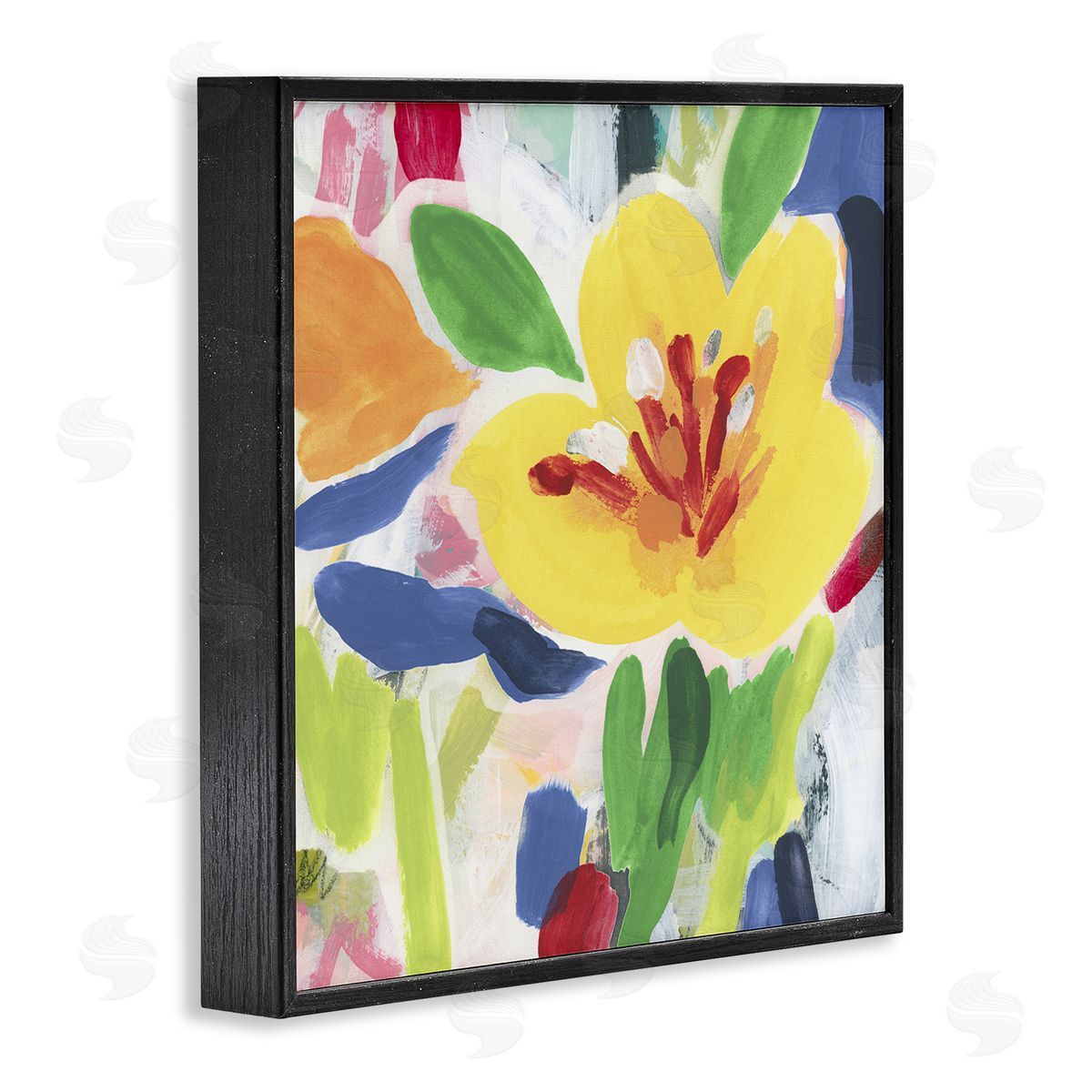 Bright Yellow Buttercup Blooms Black Frame Print Wall Art, Home Decor by June Erica Vess
