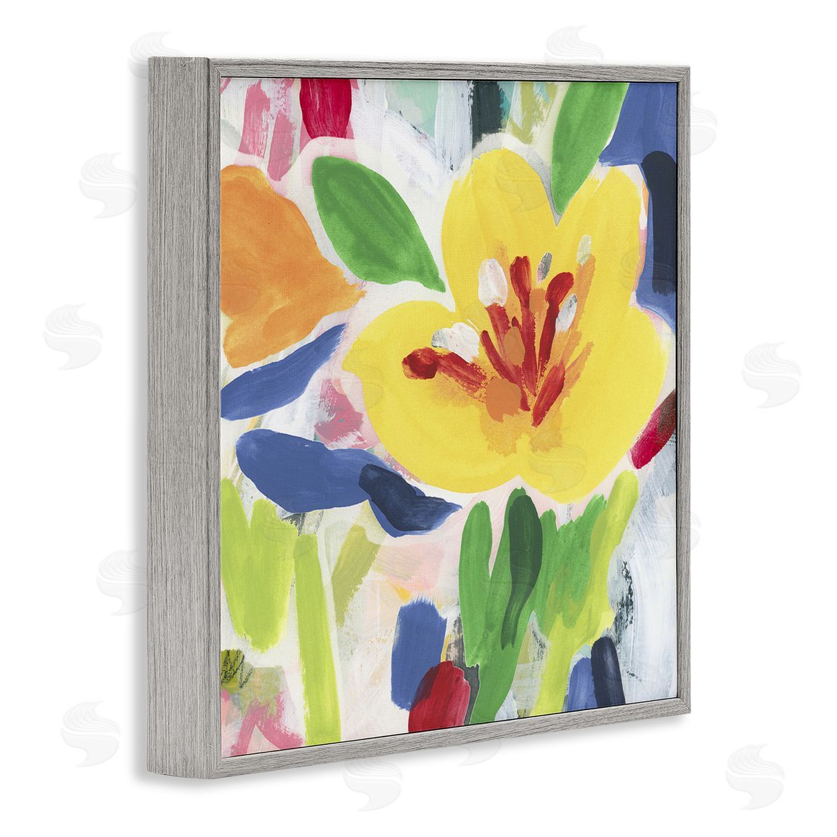 Bright Yellow Buttercup Blooms Grey Frame Print Wall Art, Home Decor by June Erica Vess