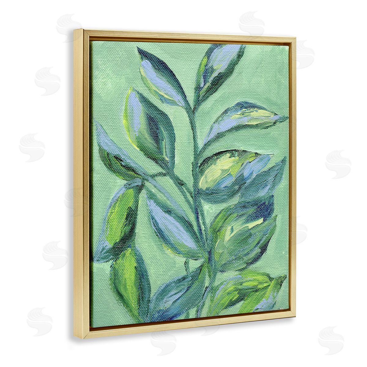 Leafy Plant Foliage Gold Floating Frame Canvas Wall Art, Home Decor by Nikita Jariwala