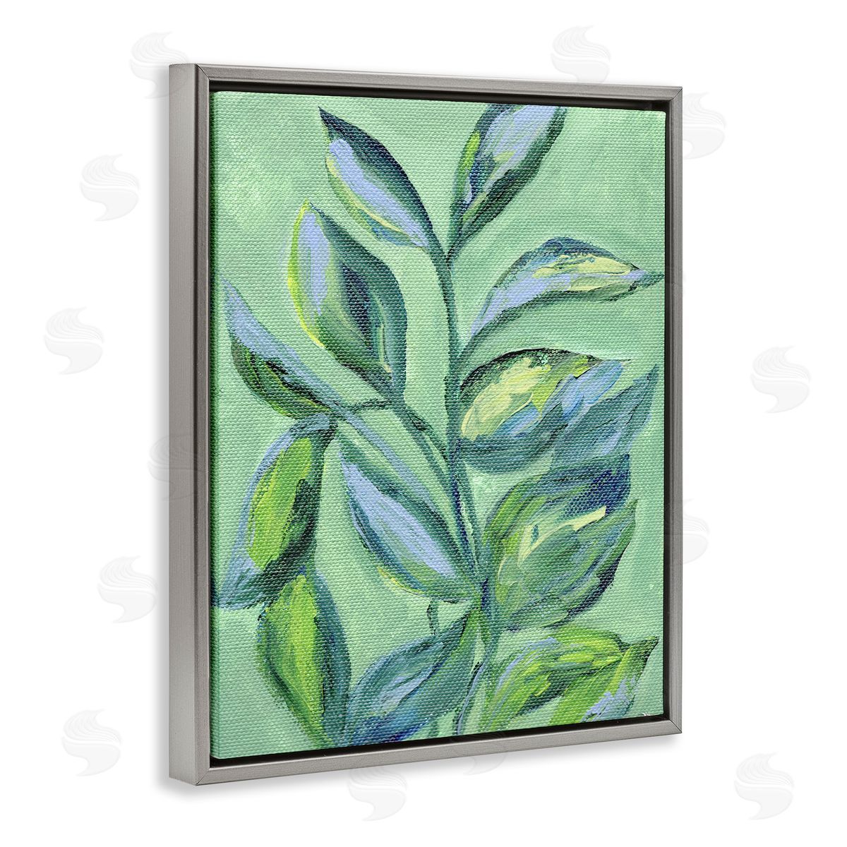 Leafy Plant Foliage Grey Floating Frame Canvas Wall Art, Home Decor by Nikita Jariwala